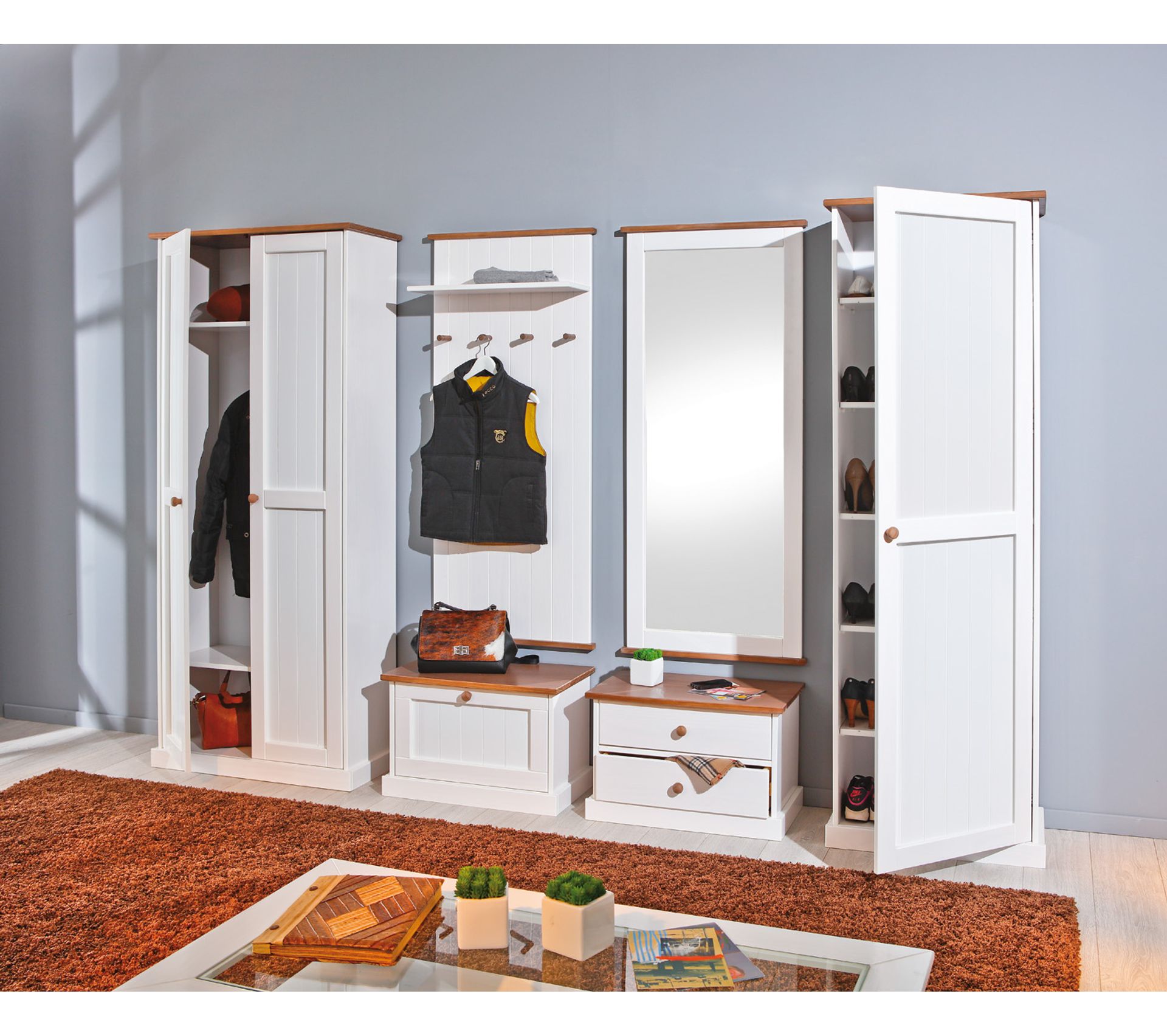 Vestiaire 2 Portes Westerland Entrée En Bois Massif Blanc Et Sepia