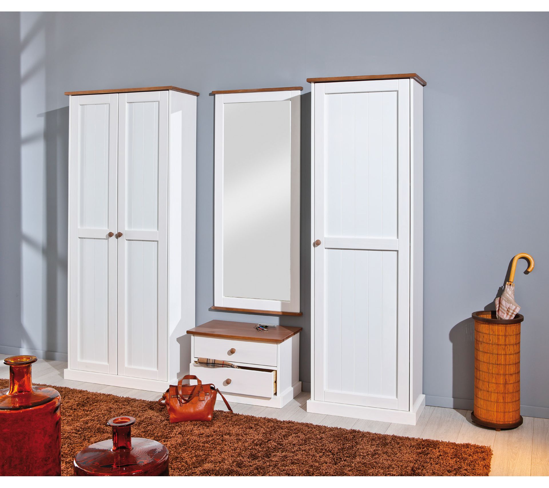 Vestiaire Westerland Entrée En Bois Massif Blanc Et Sepia Porte