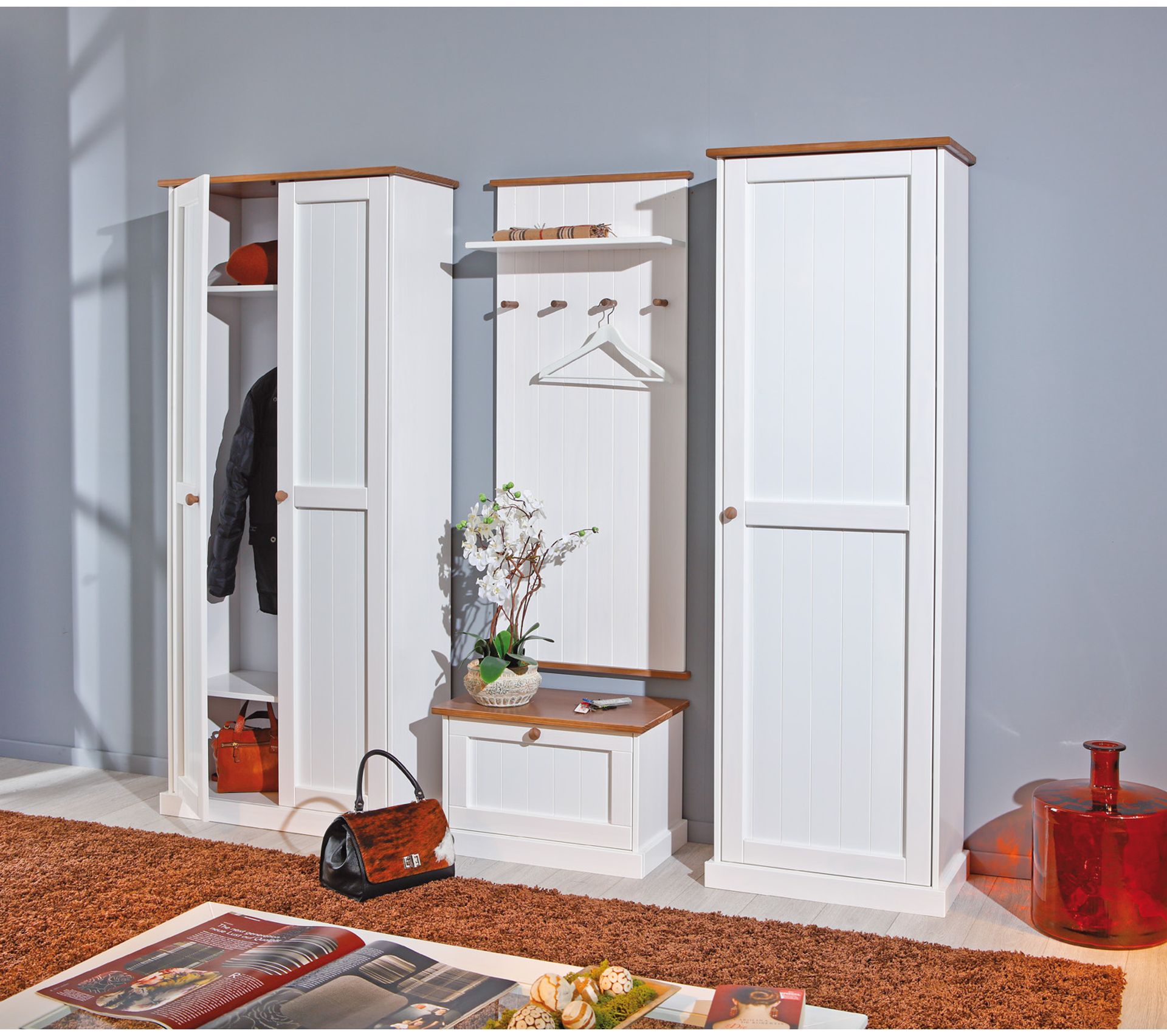 Vestiaire Entrée Westerland 1 porte Bois Massif Blanc Et Sepia