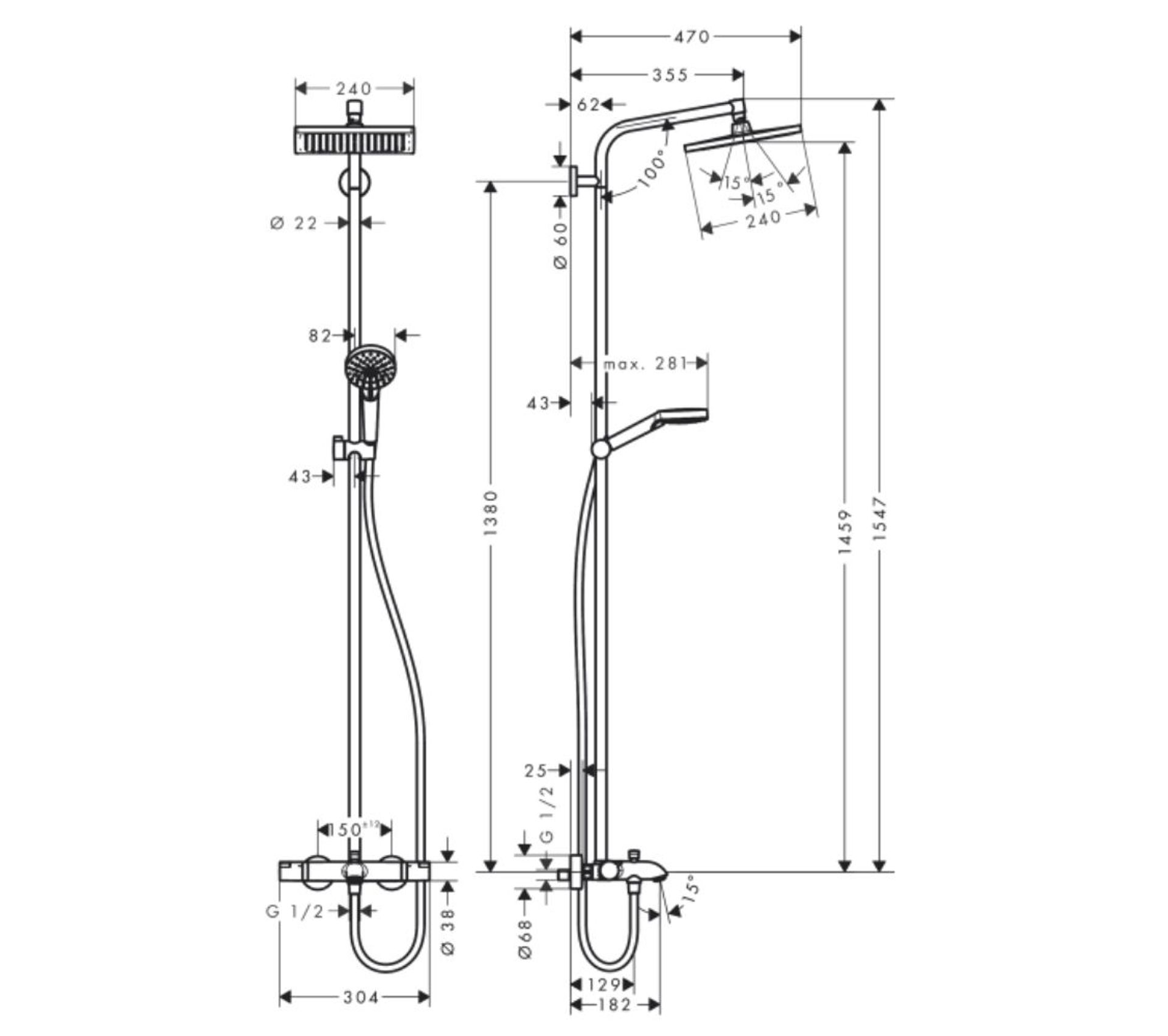 Colonne Bain Douche Thermostatique Hansgrohe Crometta E 240 Chromé