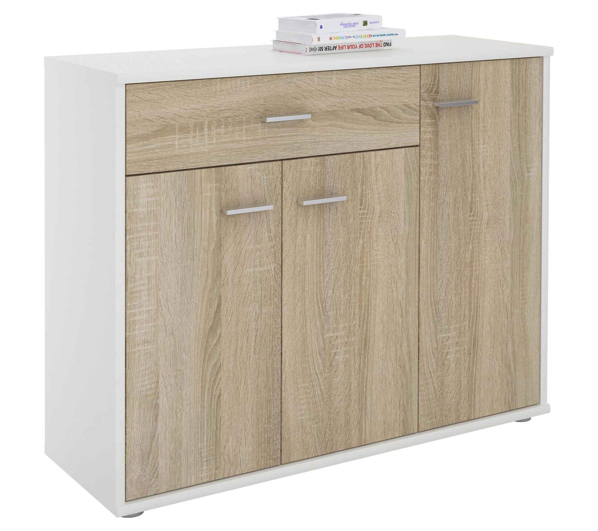 Meuble À Chaussures Camille, En Mélaminé Blanc Mat Et Décor Chêne