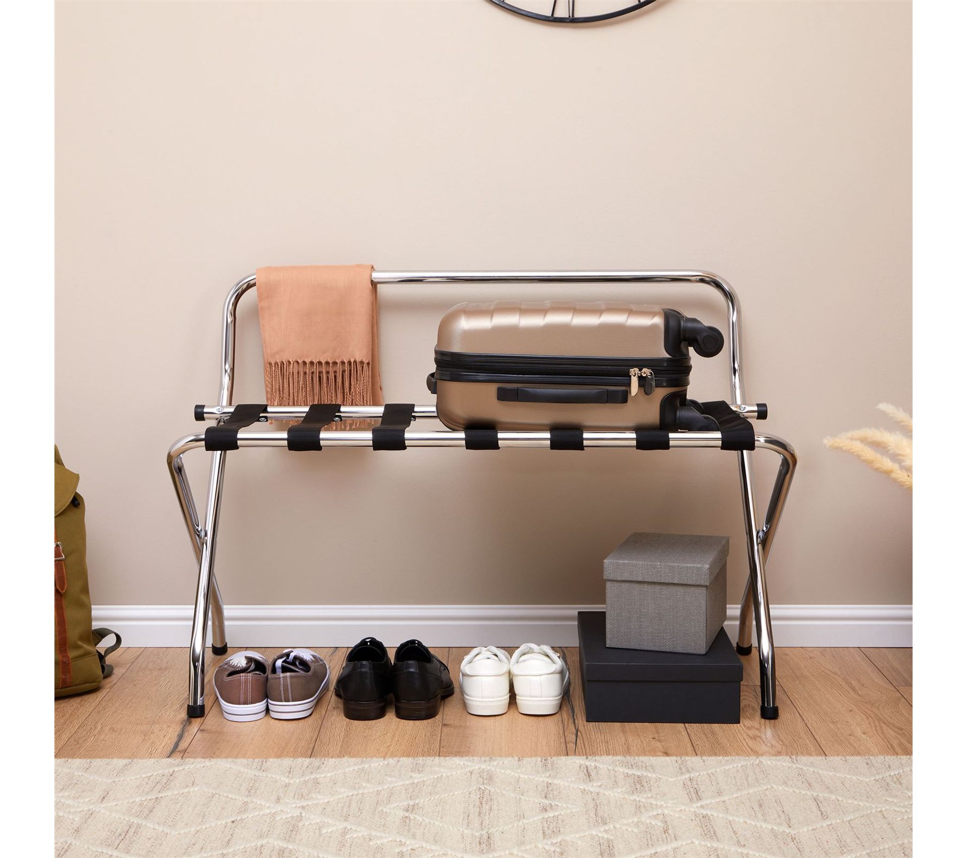 Porte-valise suite en métal chromé, accessoire de chambre hôtel pour Porte-valise suite en métal chromé, accessoire de chambre hôtel pour