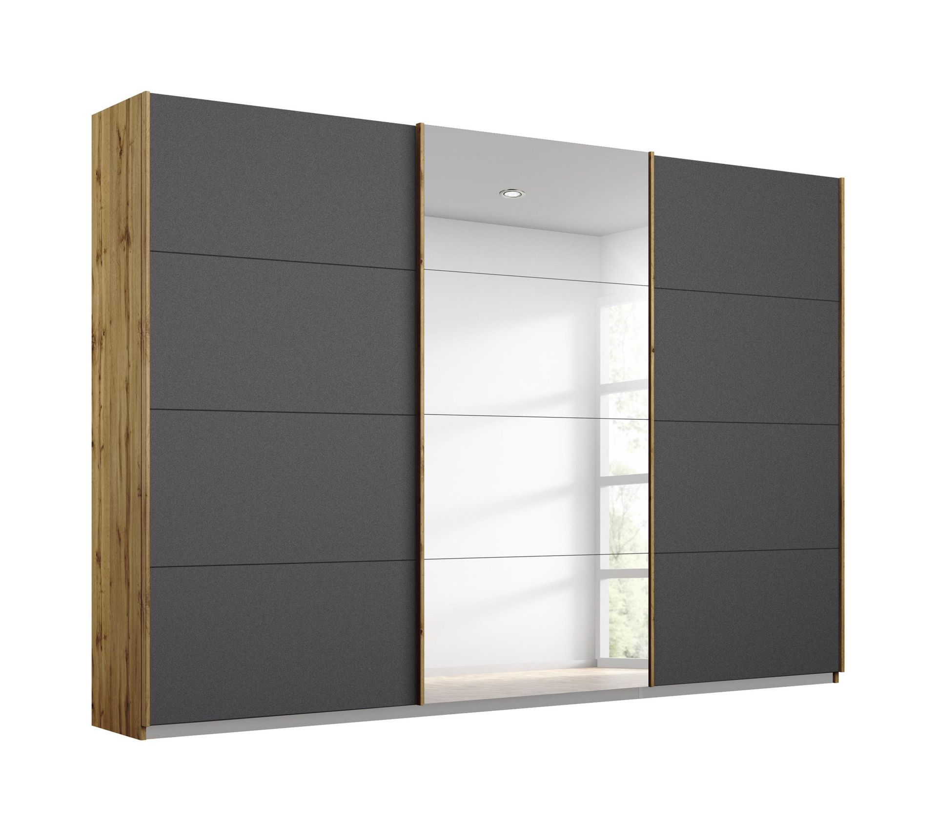 Armoire 3 portes L.271 cm MIAMI imitation chêne moyen et gris foncé