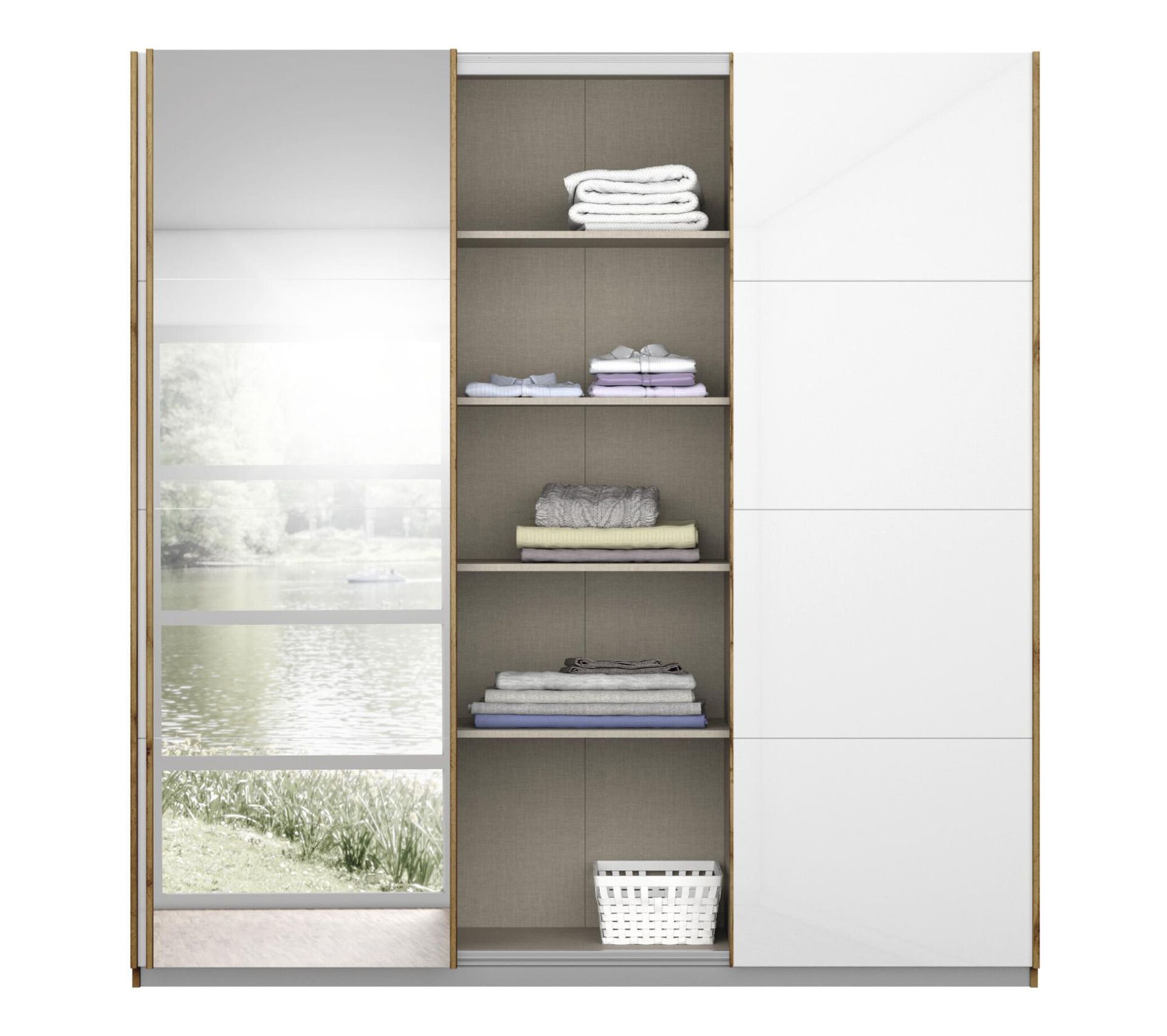 Armoire 3 portes L.203 cm MIAMI imitation chêne moyen et blanc laqué