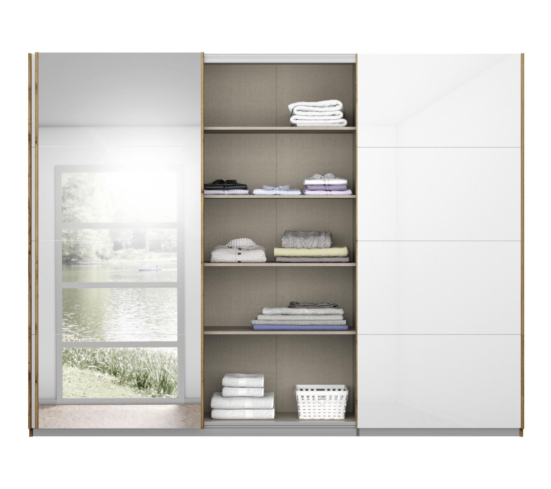 Armoire 3 portes L.271 cm MIAMI imitation chêne moyen et blanc laqué