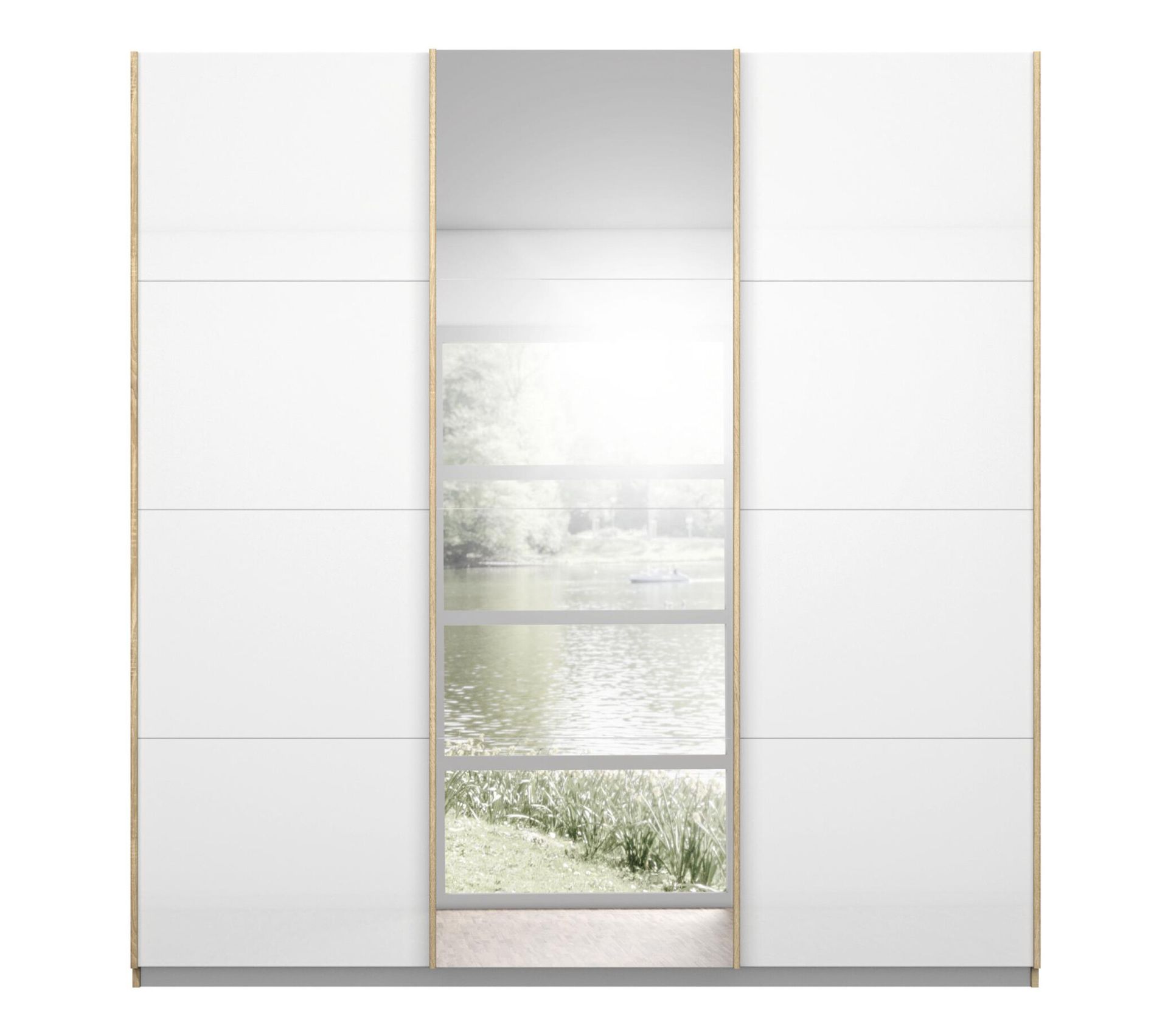 Armoire 3 portes L.203 cm MIAMI imitation chêne clair et blanc laqué