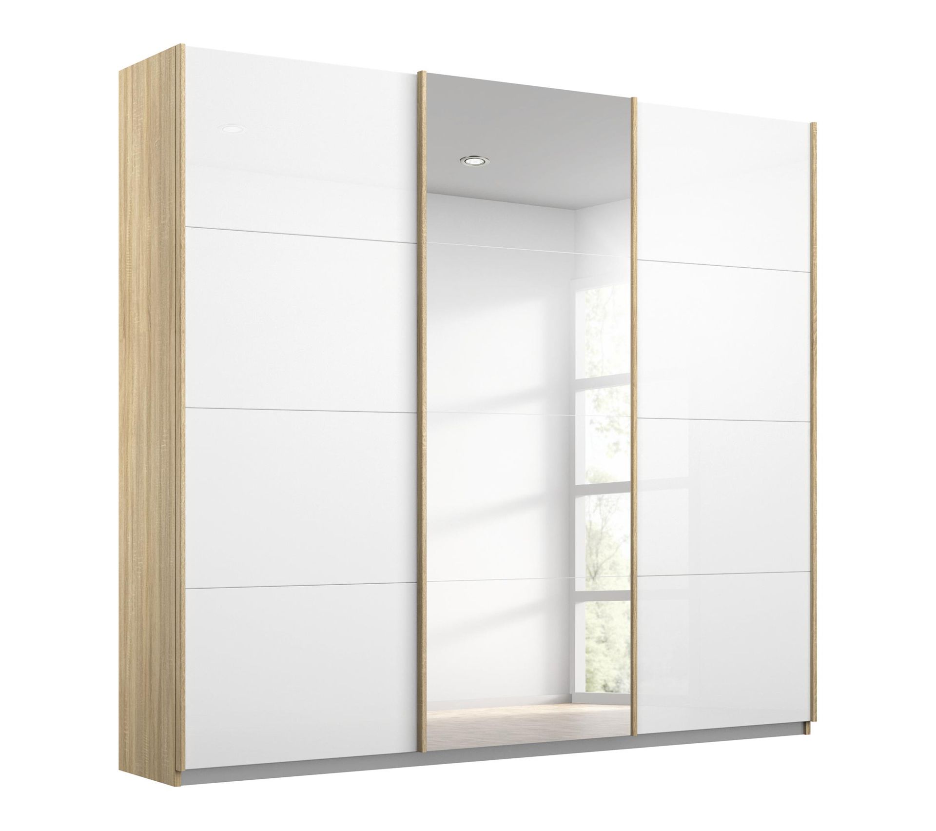 Armoire 3 portes L.203 cm MIAMI imitation chêne clair et blanc laqué