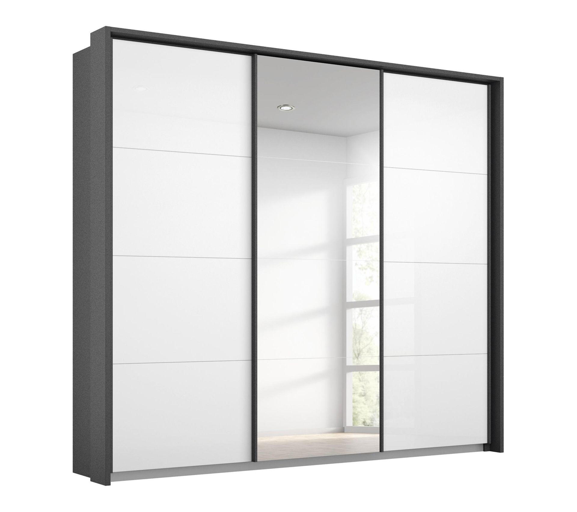Armoire 3 portes passepartout L.211 cm MIAMI gris foncé et blanc laqué