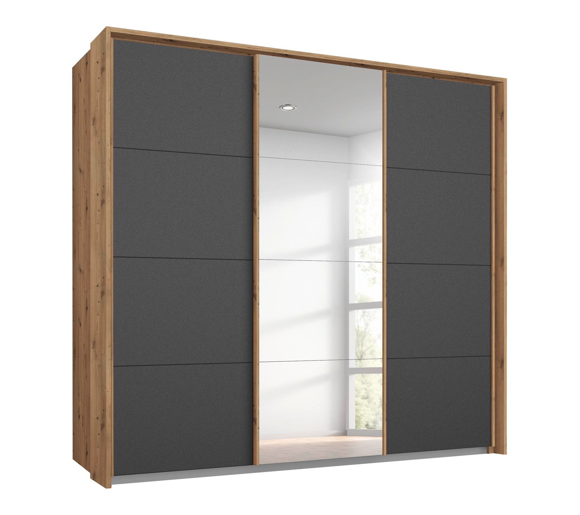 Armoire 3 portes passepartout L.211 cm MIAMI imitation chêne artisan et