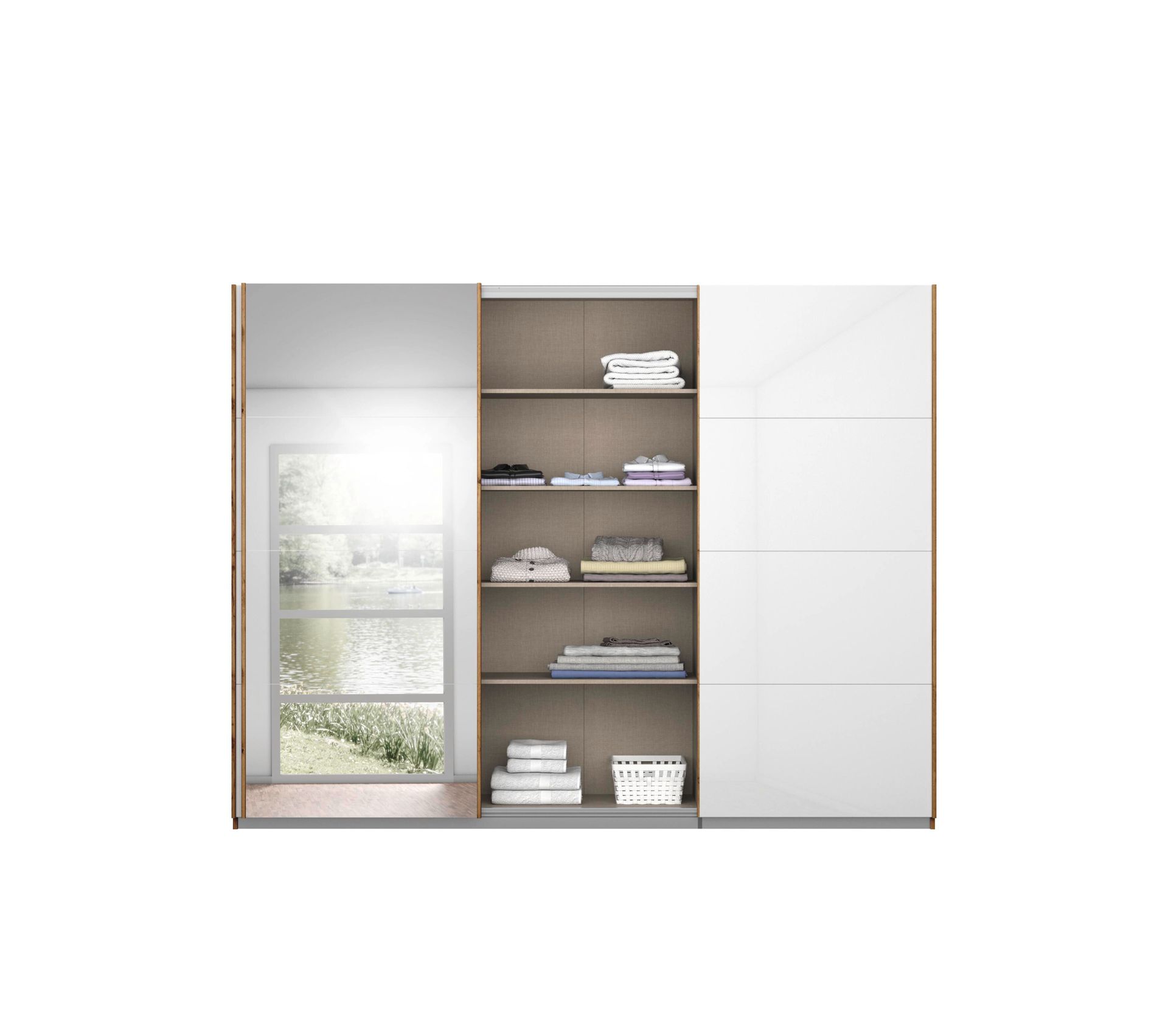 Armoire 3 portes L.271 cm MIAMI imitation chêne moyen et blanc laqué