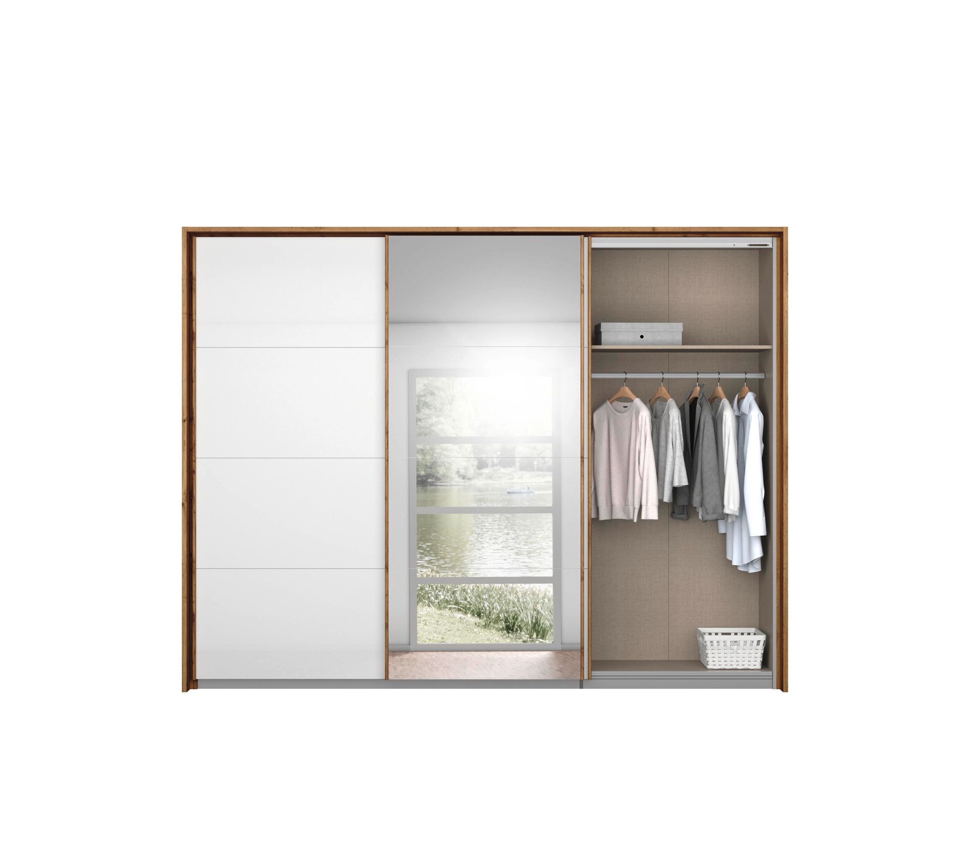 Armoire 3 portes passepartout L.278 cm MIAMI imitation chêne moyen et