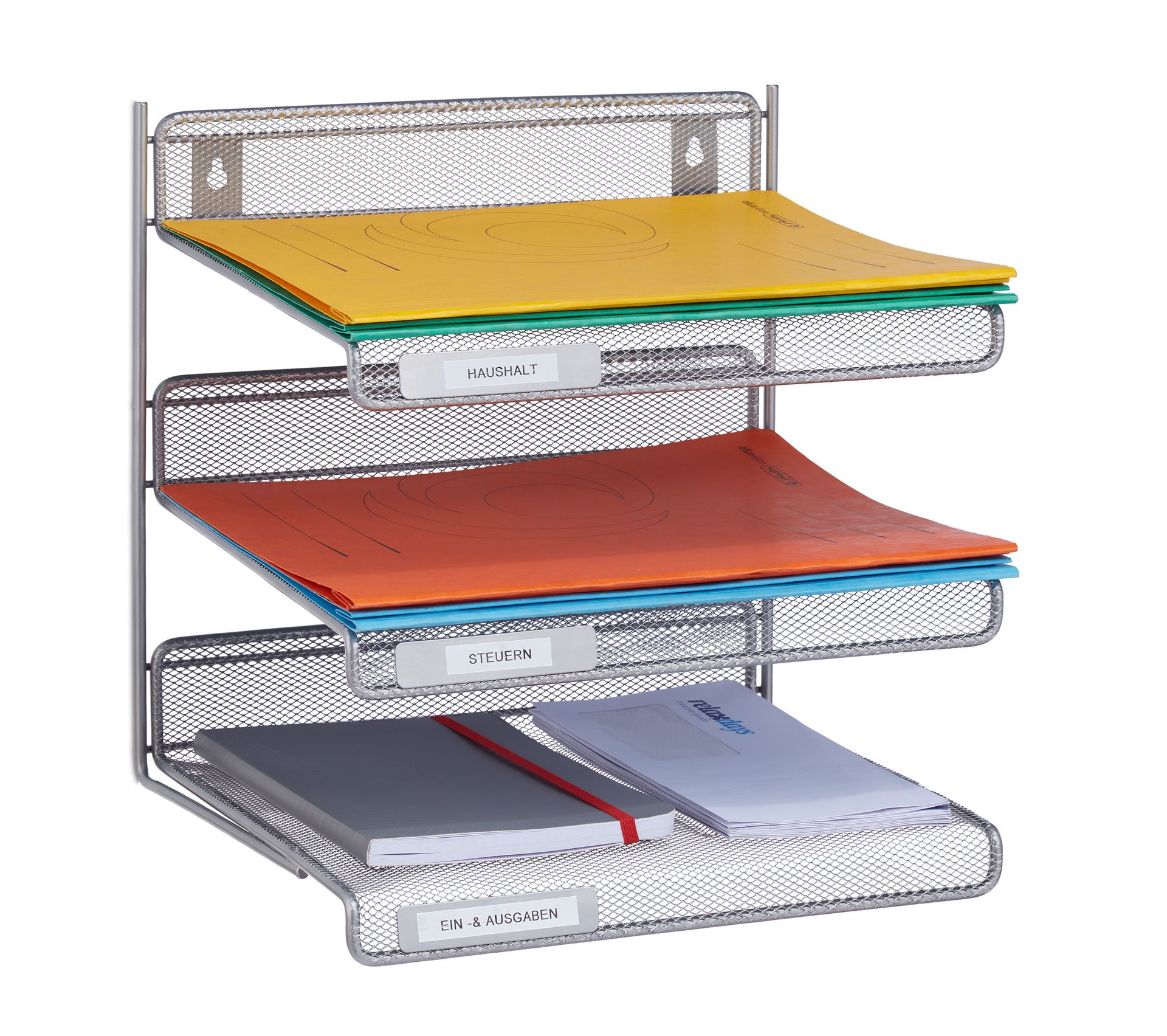 Lot De 3 Porte-Documents En Métal Maillé A4 - Organiseur Bureau, Blanc, 32x16x24,5 Cm