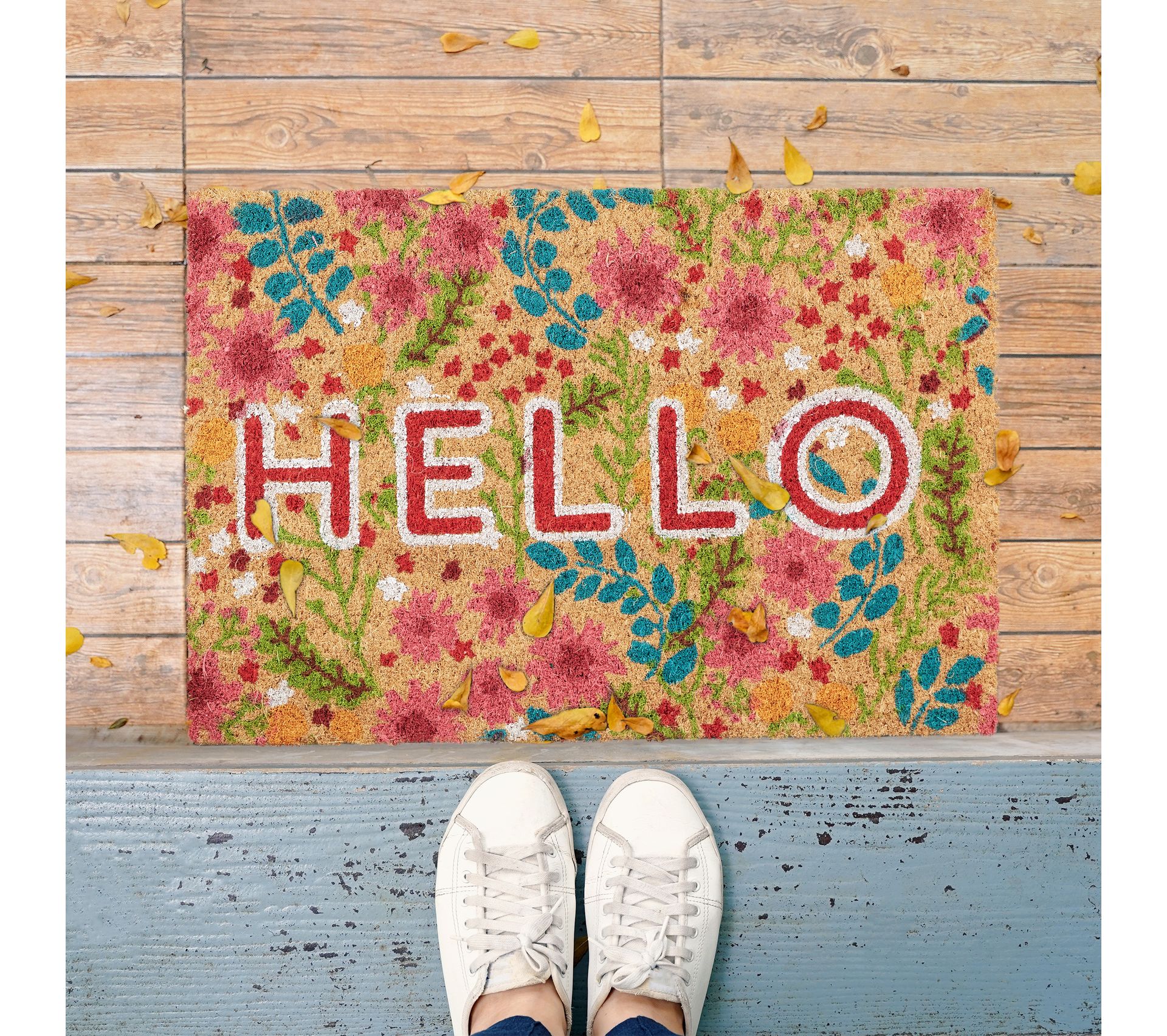 Paillasson Coco Hello Multicolore - Tapis D'entrée Antidérapant 40x60 Cm - Fibres Naturelles Pour Intérieur/extérieur