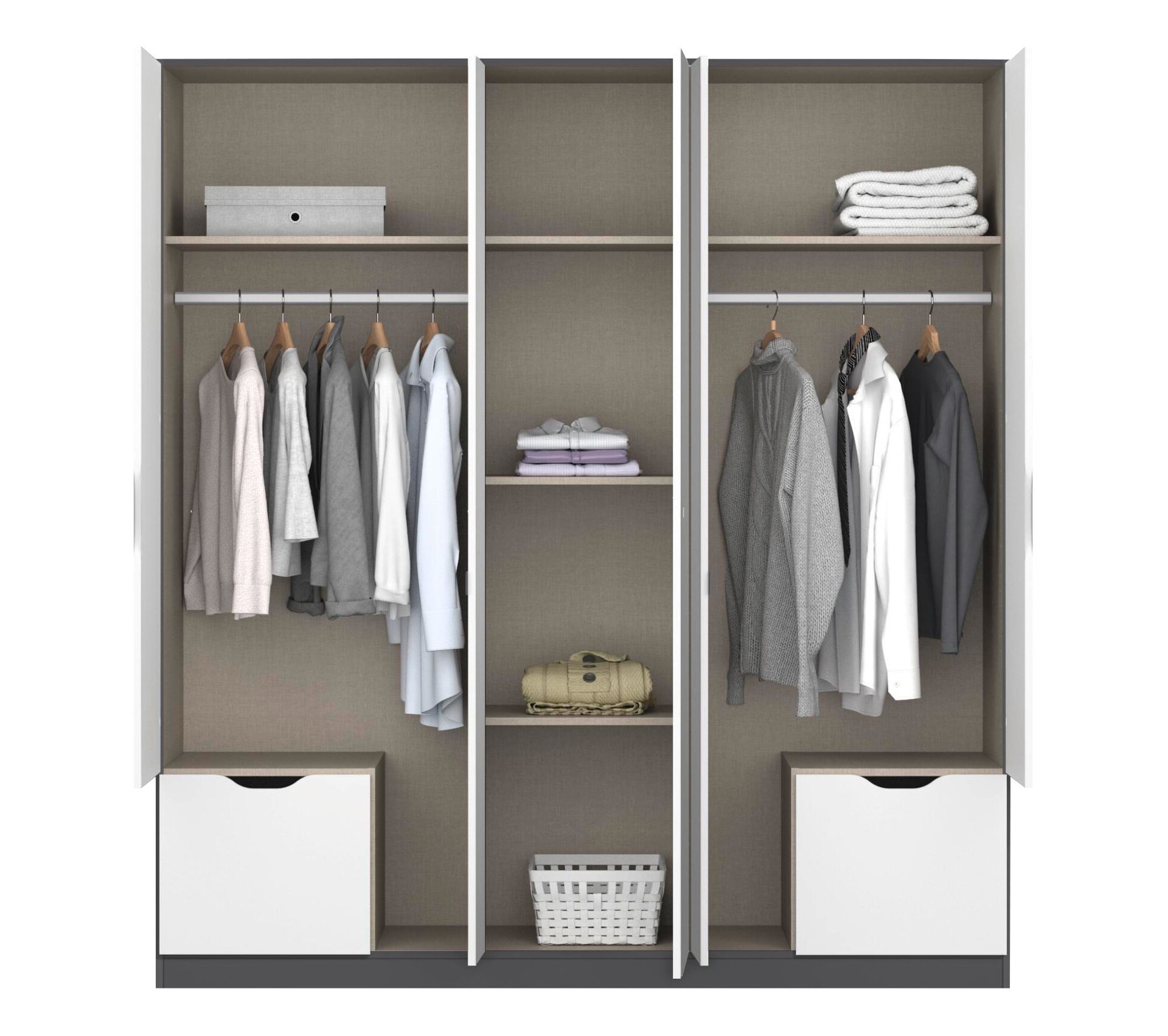 Armoire 5 portes 2 tiroirs L.181 cm BALANCE gris foncé et blanc Armoire BUT