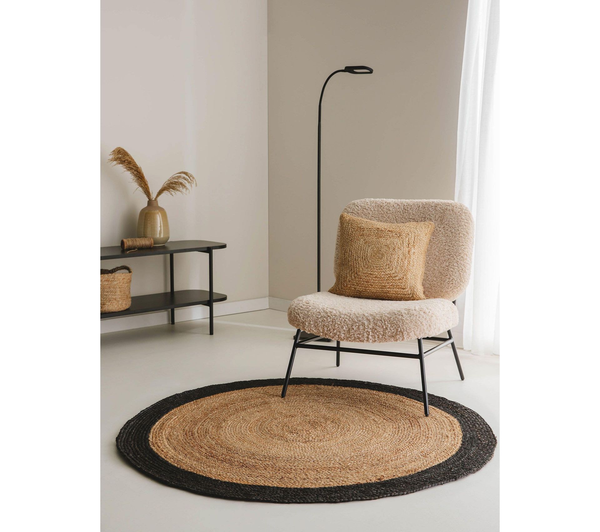 Tapis De Jute Jutta Marron Clair/noir 120 Cm Rond Tapis salon et