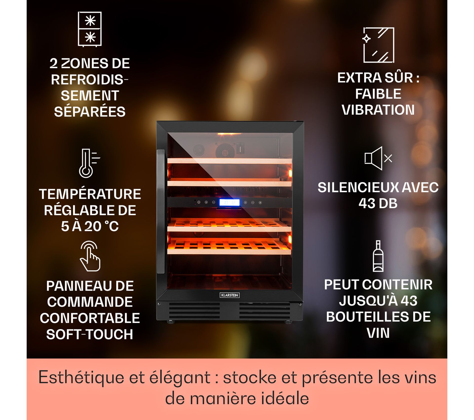 Cave À Vin Réfrigérée Vinovilla Onyx 43 2 Zones De Température 129