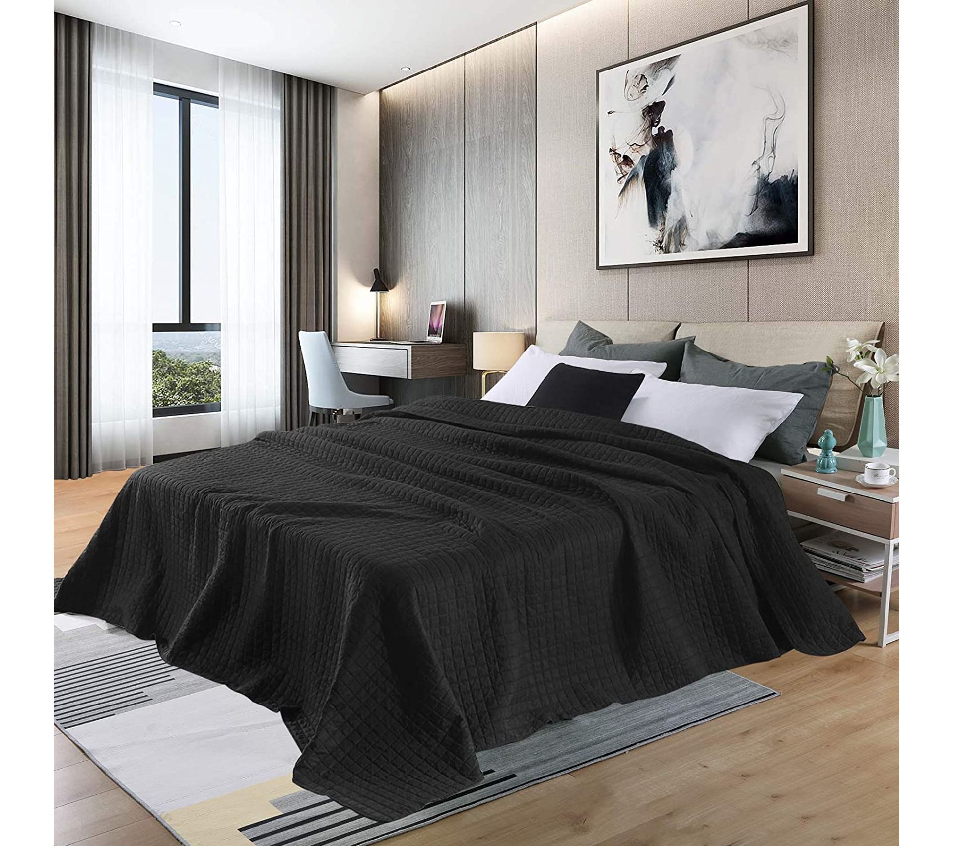 Couvre-lit Matelassé Dessus De Lit – Taille 226x260cm, 100% Polyester, Motif Rayé, Pour Lit Ou Canapé, Léger Et Décoratif