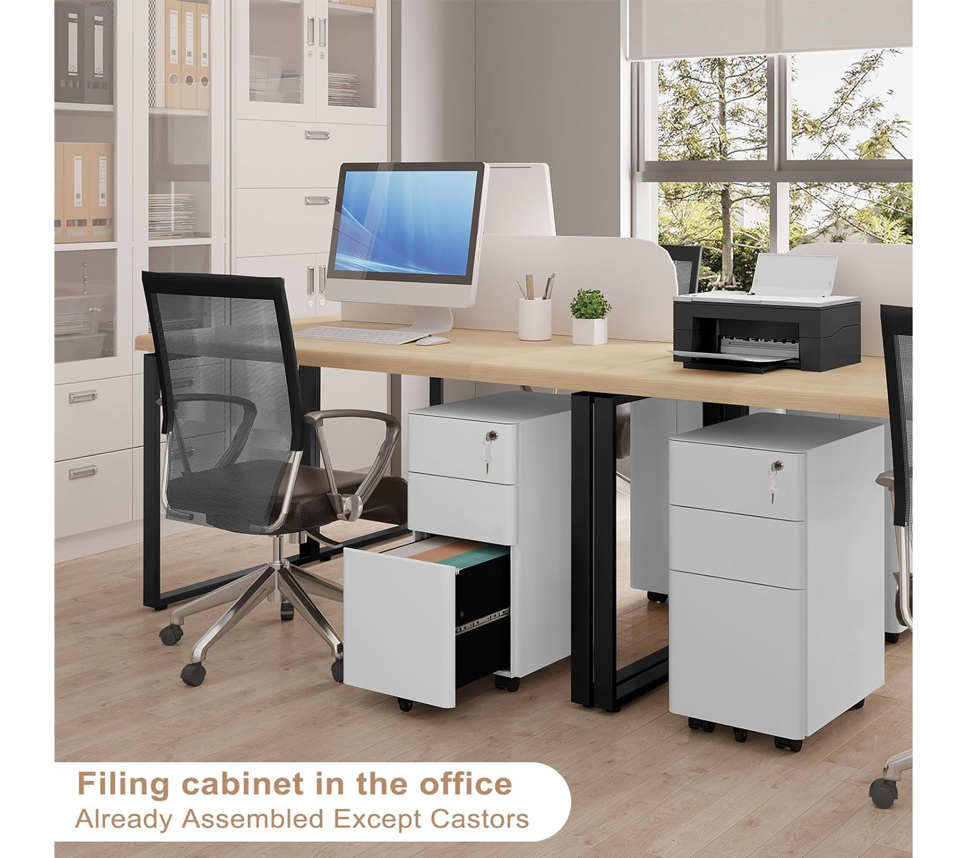 Armoire Mobile 3 Tiroirs FLEXISPOT - Rangement Bureau, Roulettes Réglables - Blanc, Format A4 - Pour Bureau Ou Maison