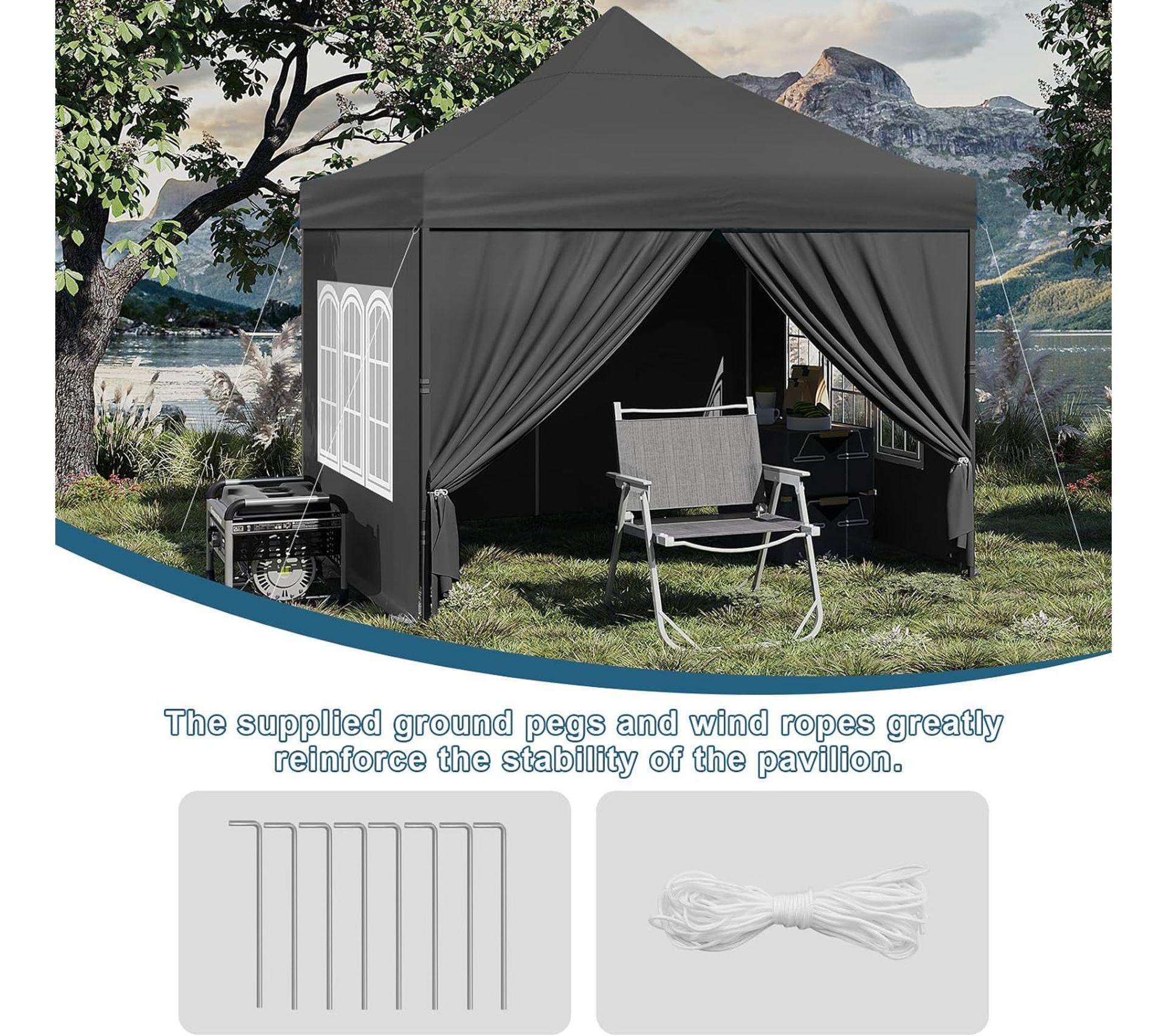 Tonnelle Jardin 3x3m Pliable - Imperméable PE 110G/m² Avec 4 Parois Latérales | Pour Fête, Plage, Camping