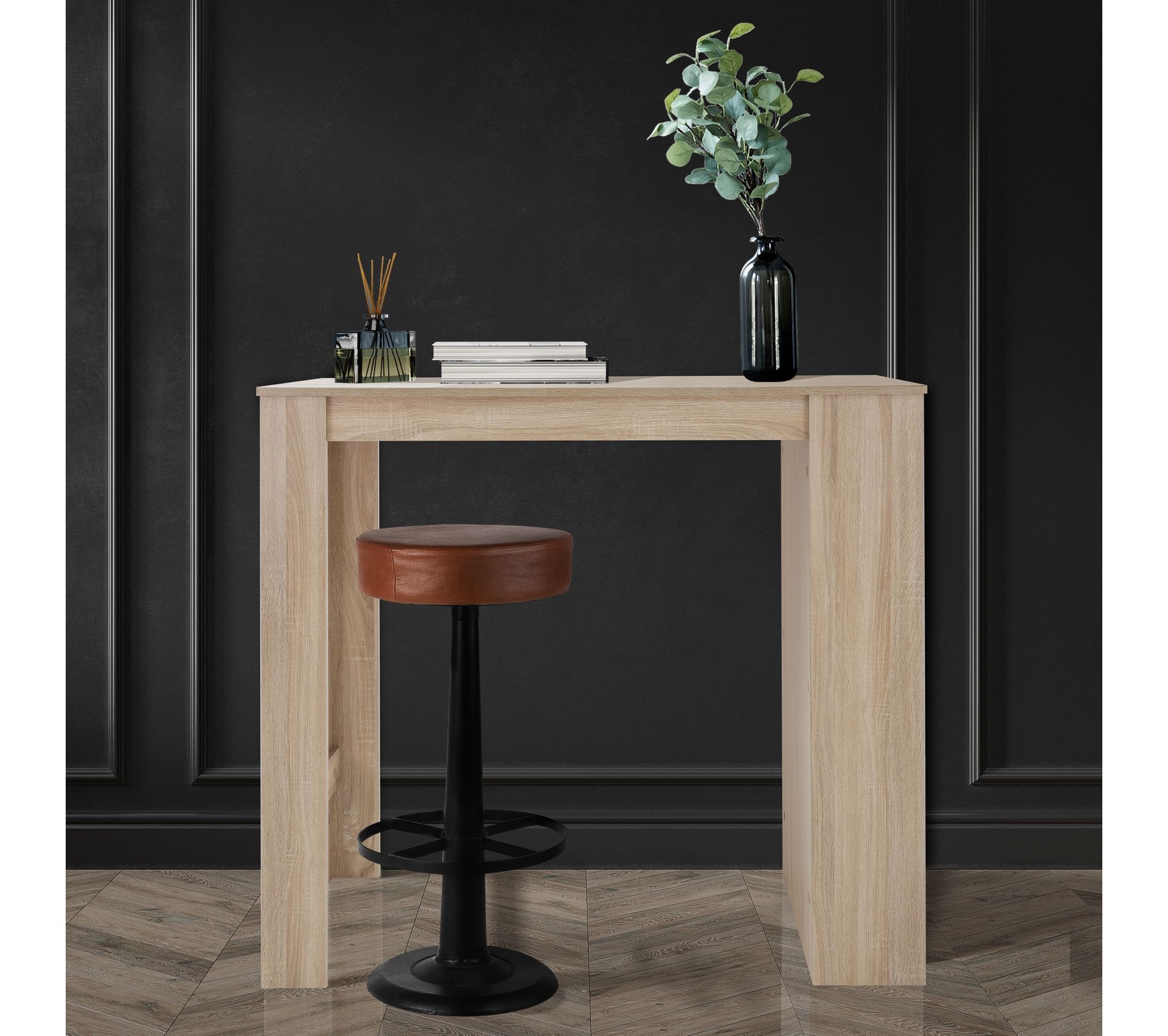 Table De Bar Chêne Sonoma 3 Étagères De Rangement Table De Bistrot