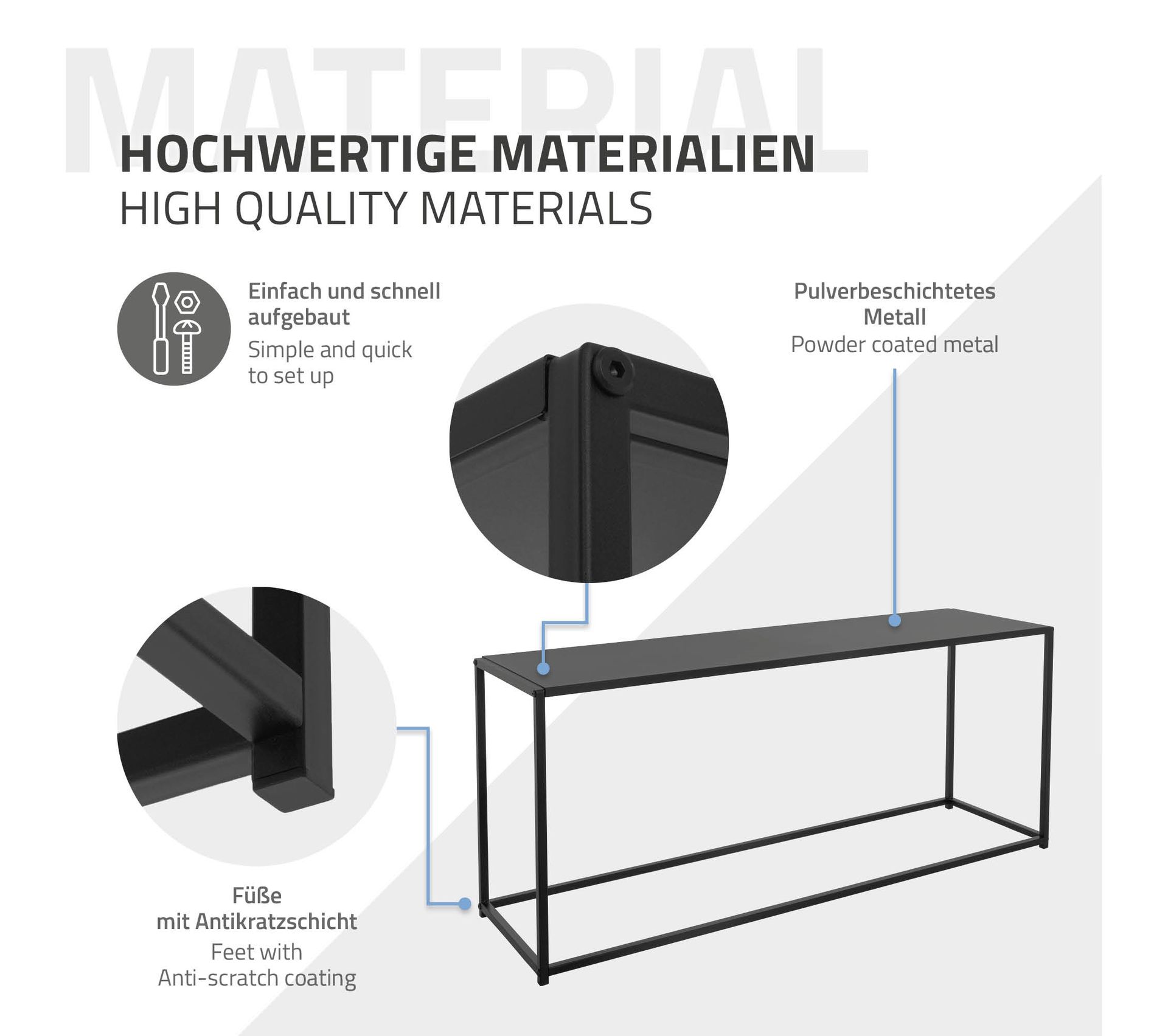 Table Console Noir Mat Table D'appoint En Métal De Couloir/salon