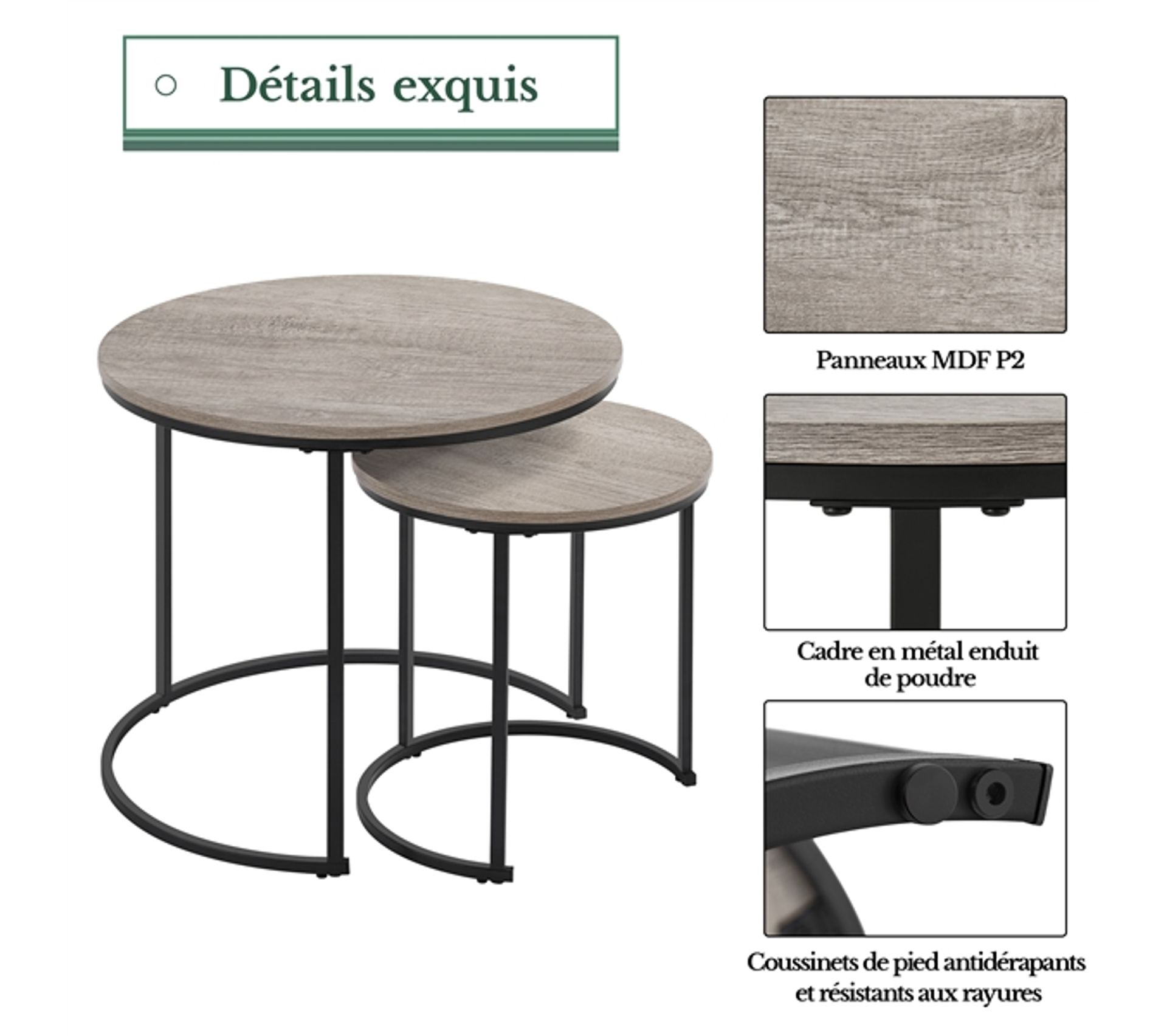 Table Basse Rond + Table D’Appoint - Style Industriel Vintage - En Métal Et Bois - Dimensions 79,6 X 79,6 X 36,5 Cm - Salon, Bureau, Appartement
