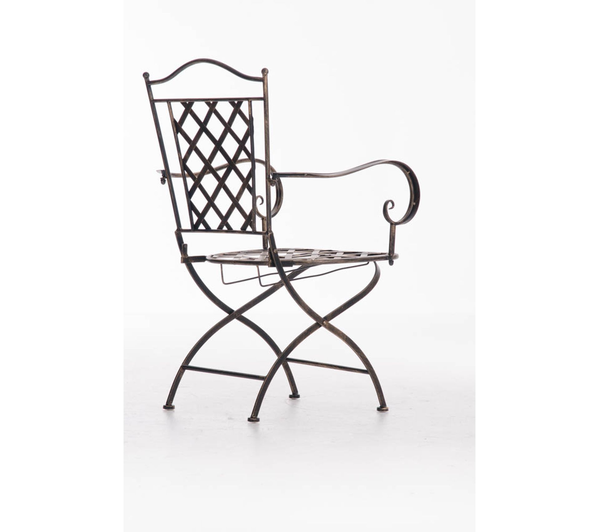 Chaise De Jardin En Fer Forgé Pliable - Design Antique Avec Accoudoirs, Blanc, Hauteur D'assise 43 Cm
