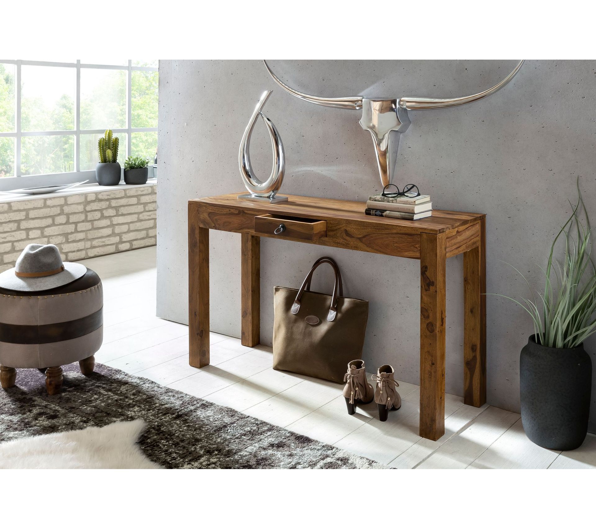 Table Console Bois Massif 120x70x40 cm Table De Couloir Table De Bureau