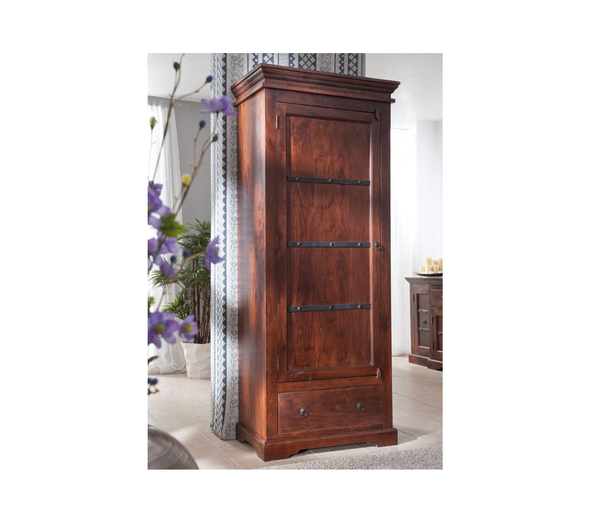 Armoire (1 Porte/1 Tiroir) Acacia Laqué (nougat) Oxford 900
