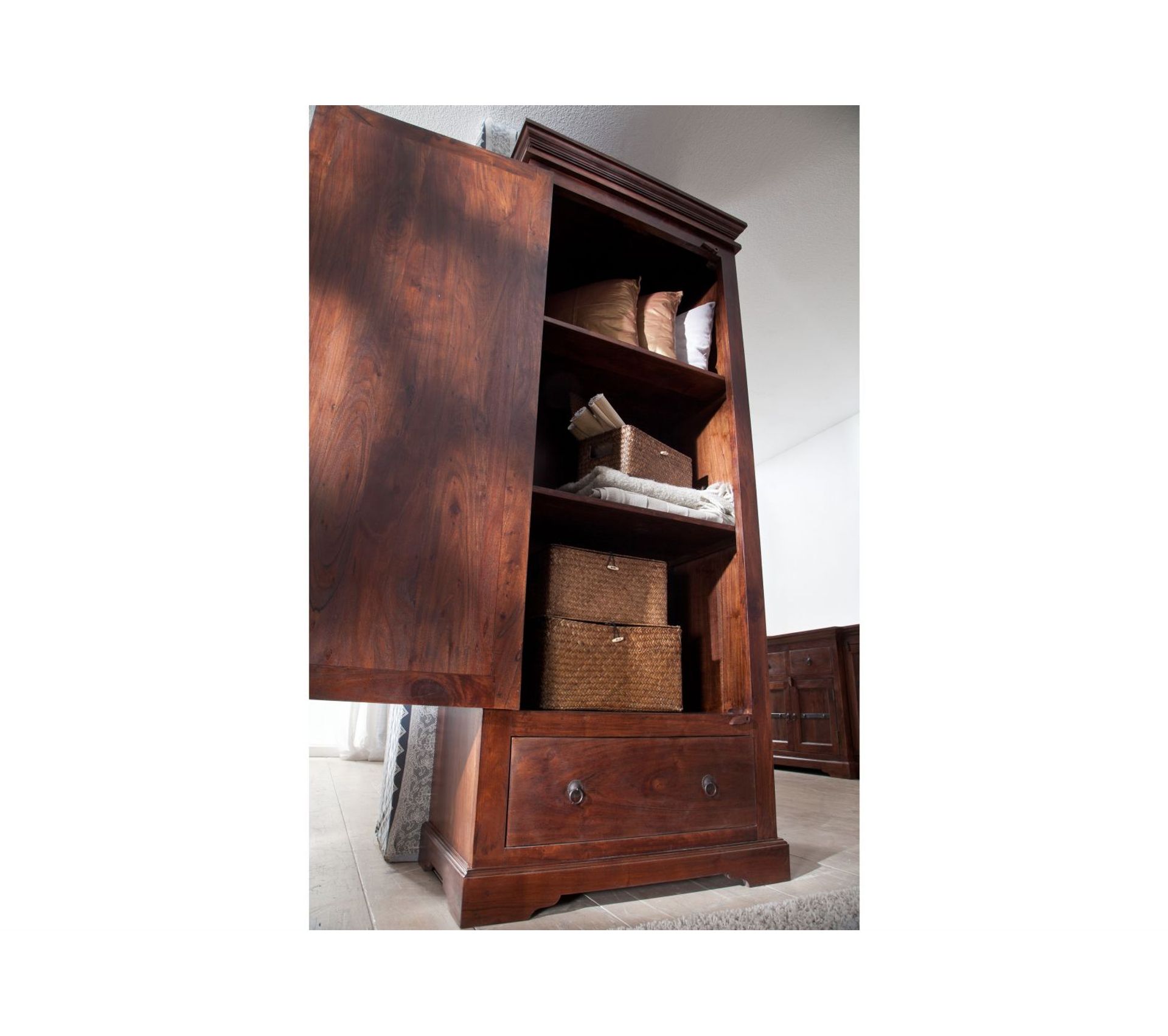 Armoire (1 Porte/1 Tiroir) Acacia Laqué (nougat) Oxford 900