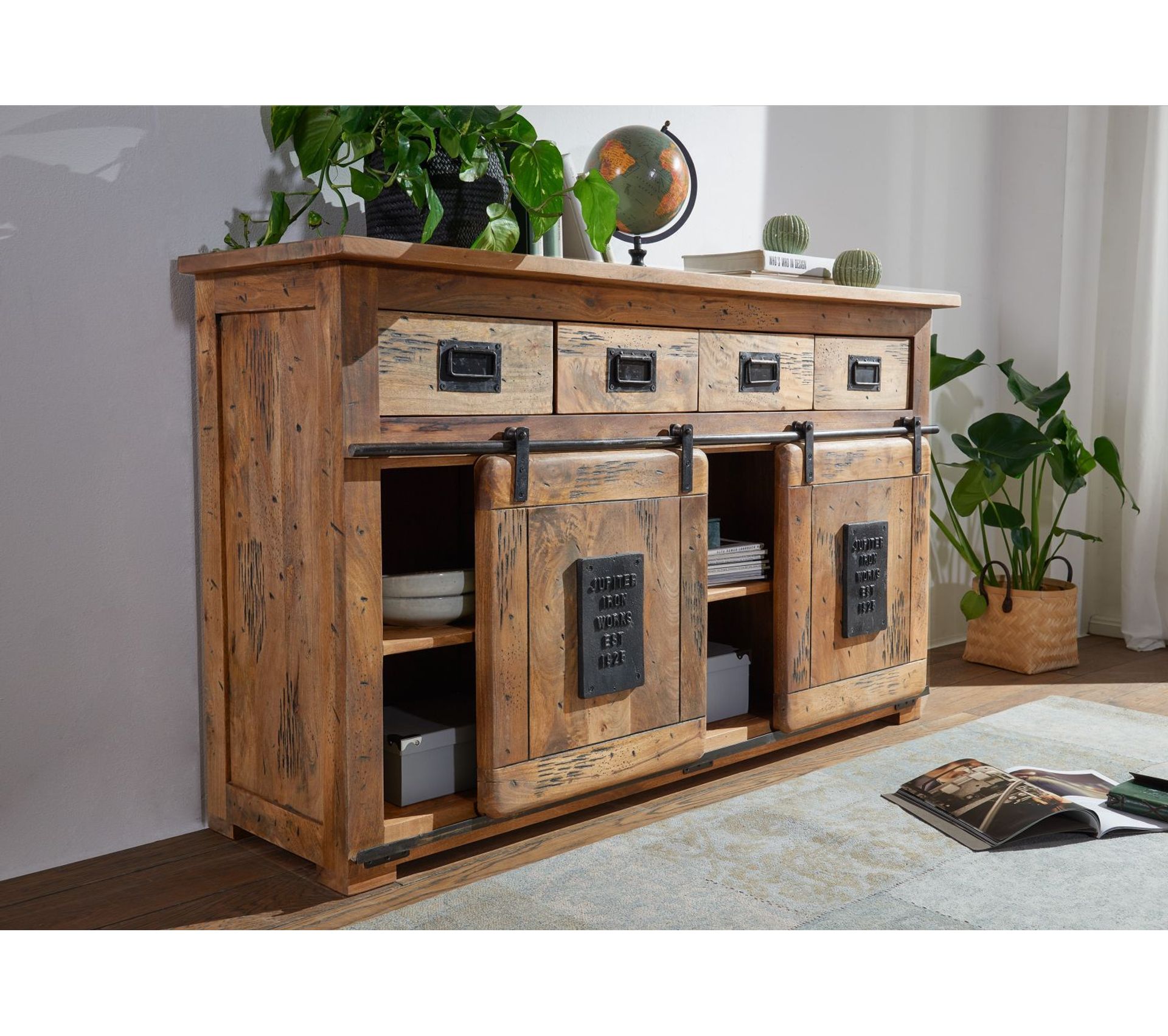 Buffet (2 Portes/7 Tiroirs) Manguier Laqué (bois Naturel) Railway