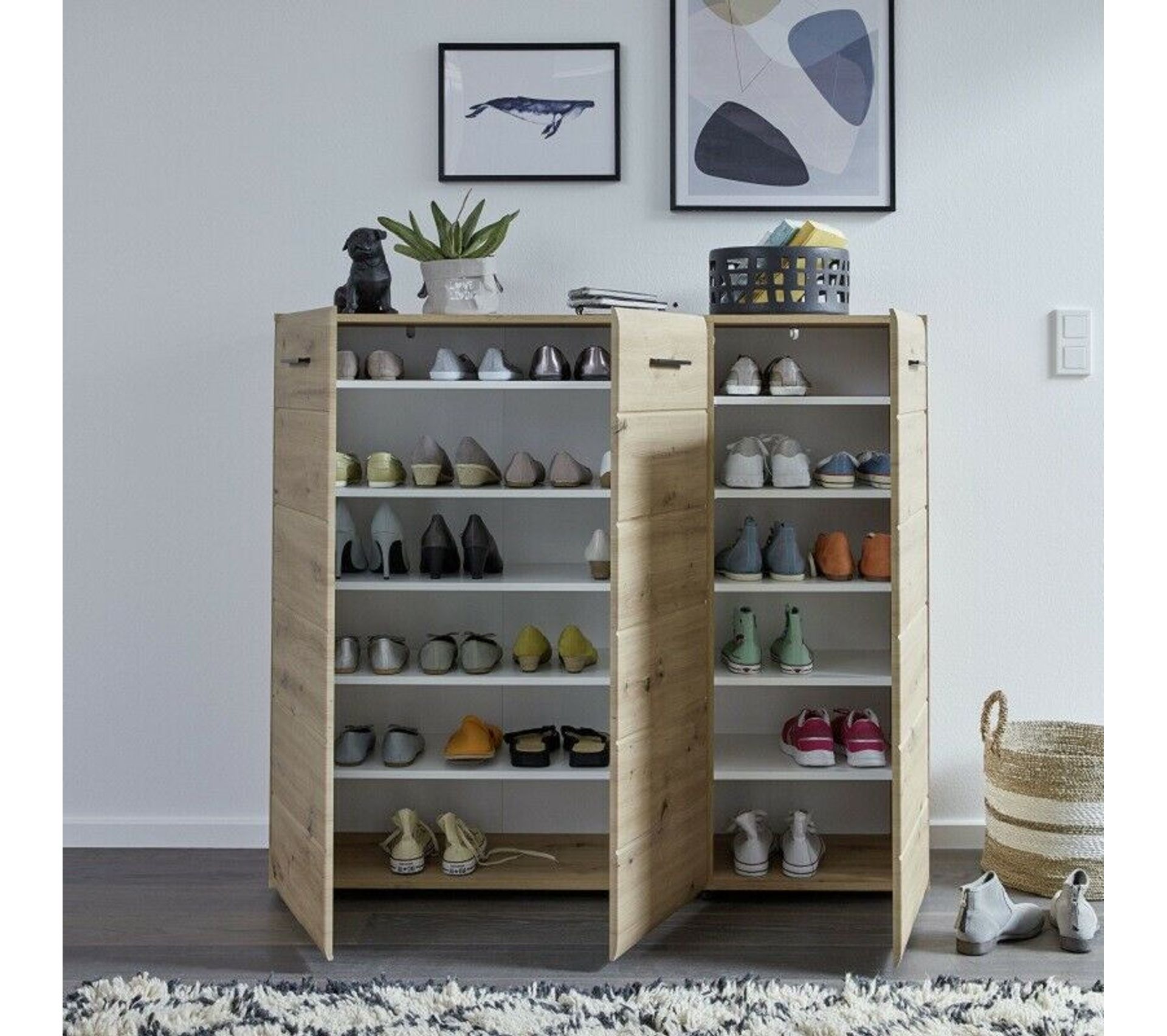 Meuble À Chaussures 3 Portes Mélaminé Chêne Clair Bezzi Meuble à