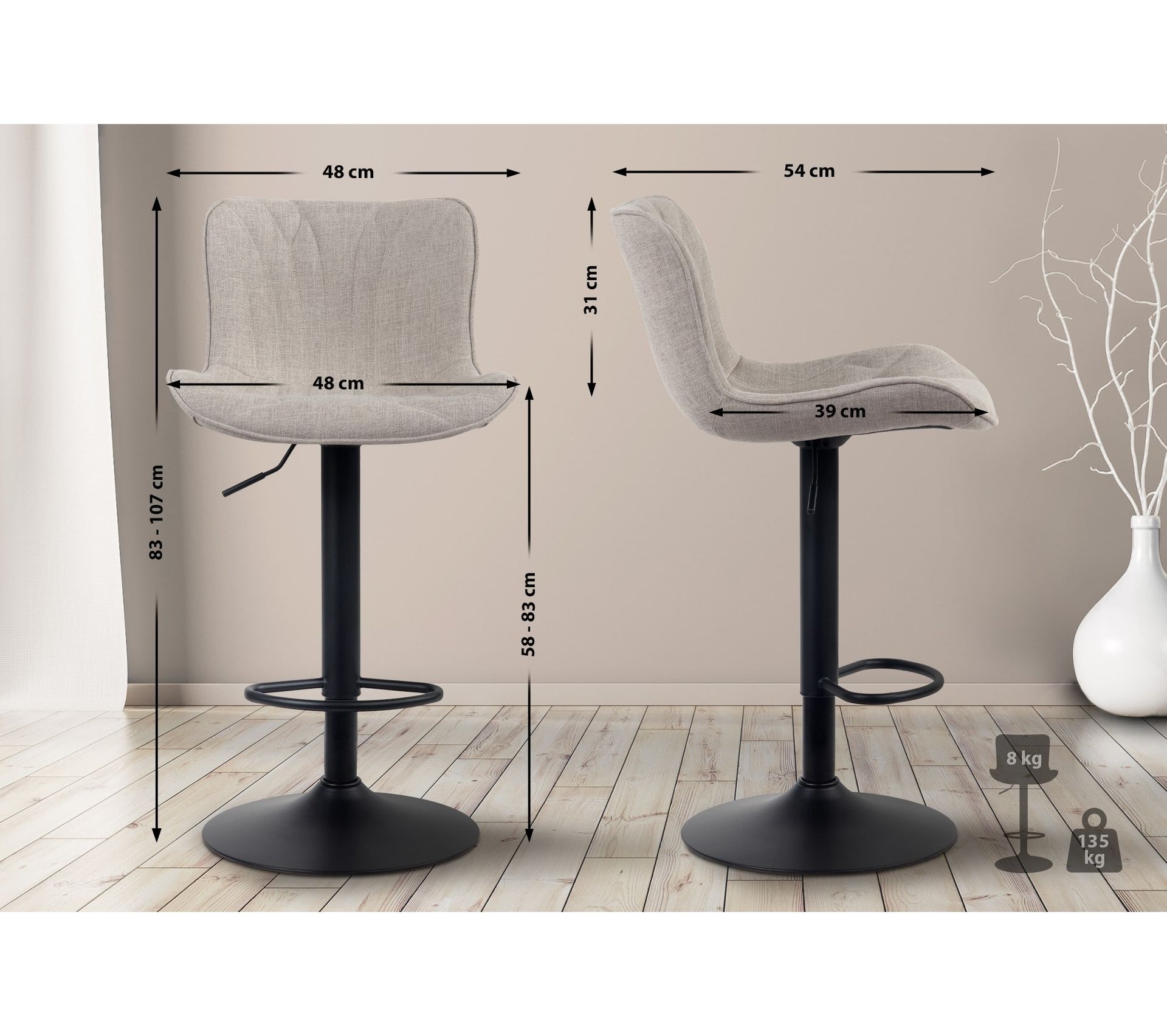 Tabouret De Bar Pivotant Jaune - Hauteur Réglable, Assise En Tissu, Structure Acier Chromé (poids 6,5 Kg)