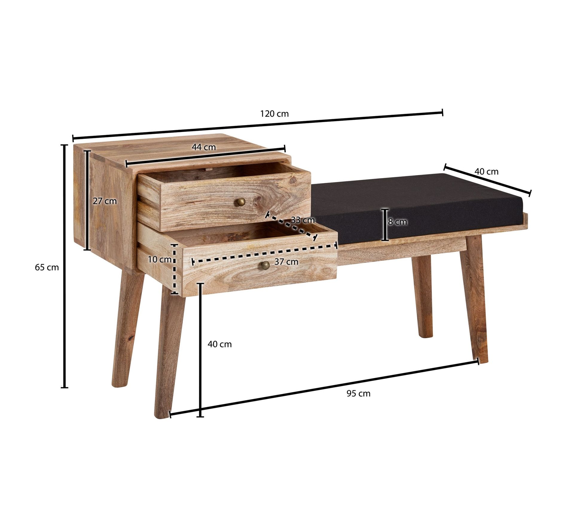 Banc De Rangement Capitonné 116 Cm Avec Coussin - Coffre à Chaussures, Banc De Lit - Tissu Lin, Pieds Bois (Beige)