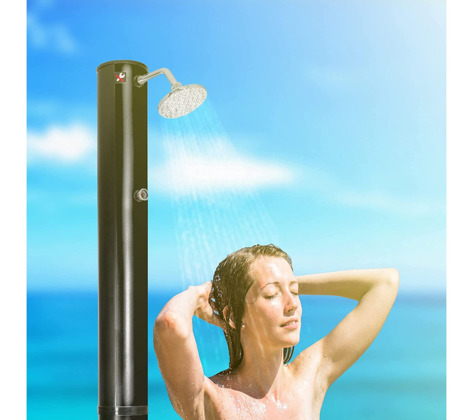 Douche Solaire 40 L 220 Cm Noir Pommeau De Douche Rondavec Douche À