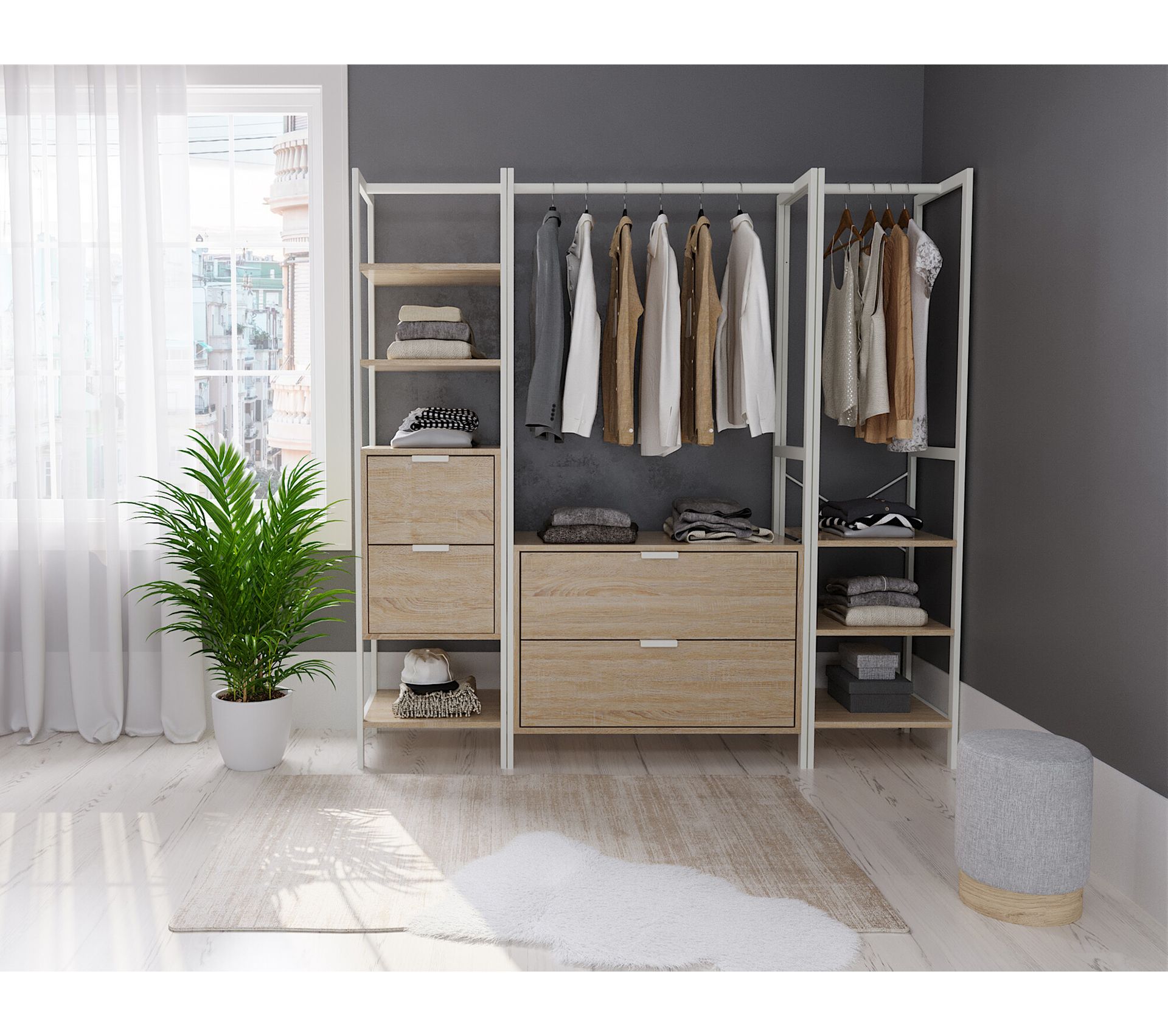 Dressing ouvert, modulable avec 2 autres éléments SHELVA blanc et