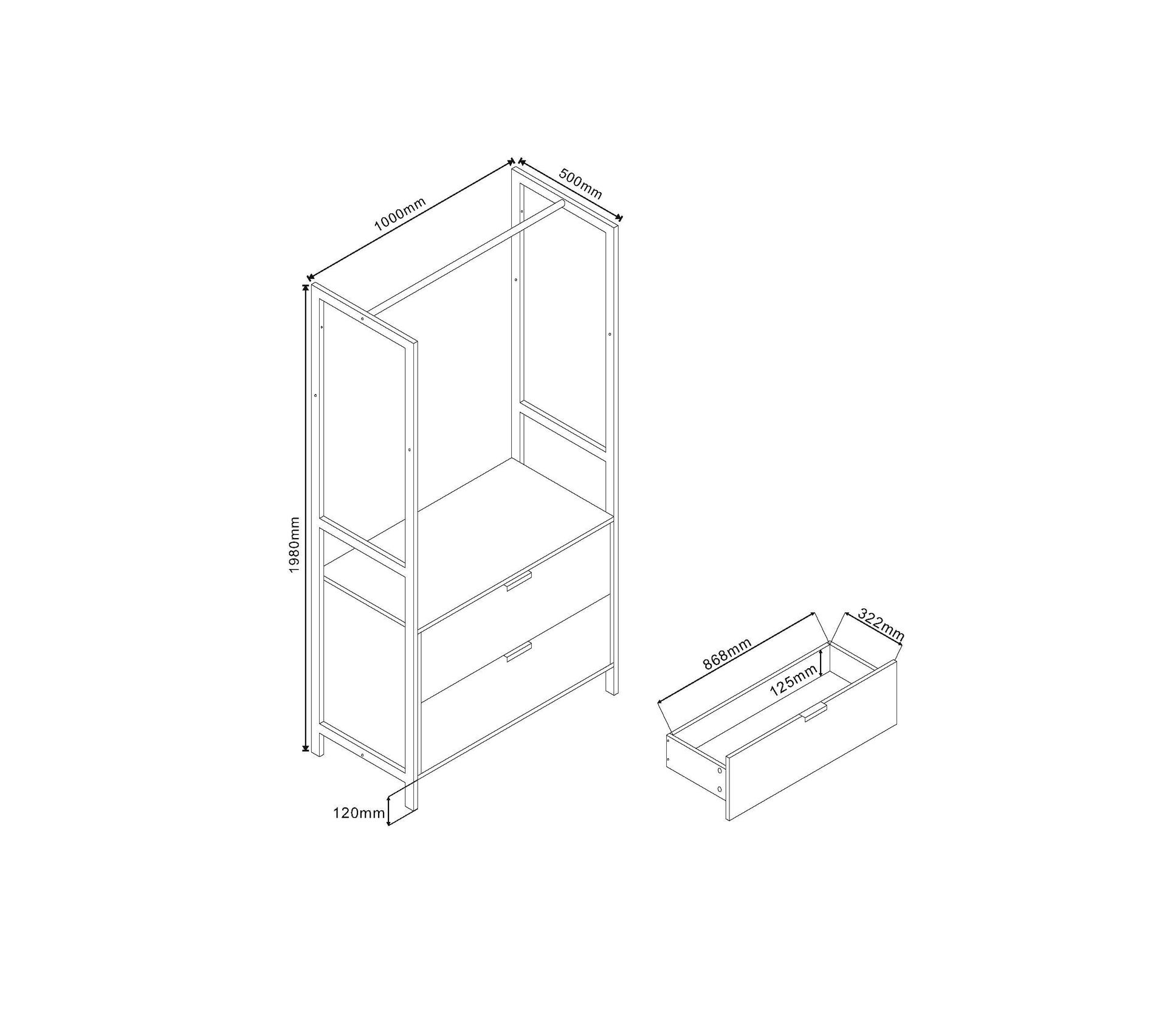Dressing ouvert, modulable avec 2 autres éléments SHELVA blanc et