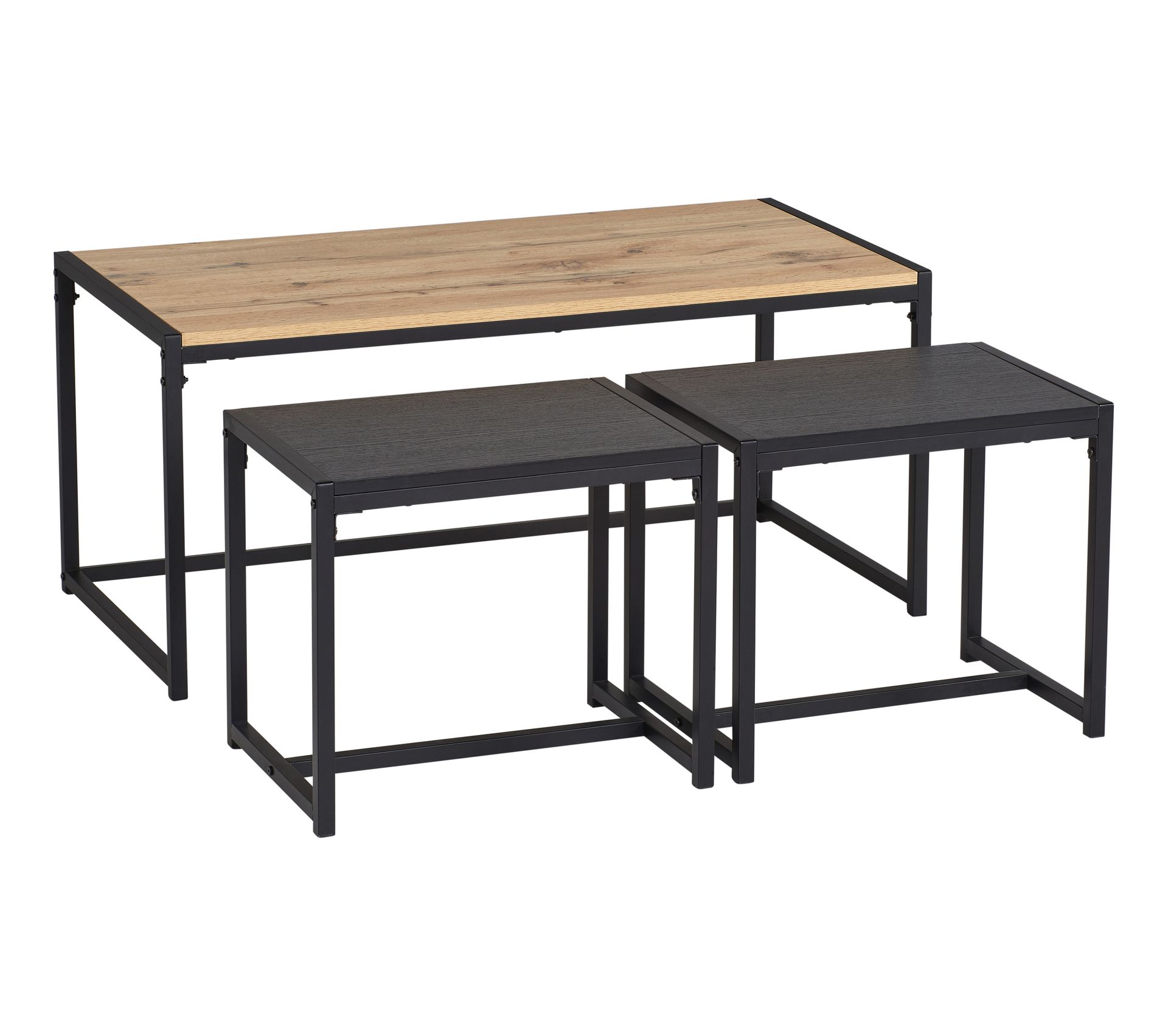 Table basse triple gigogne BAMBO industriel chêne/noir