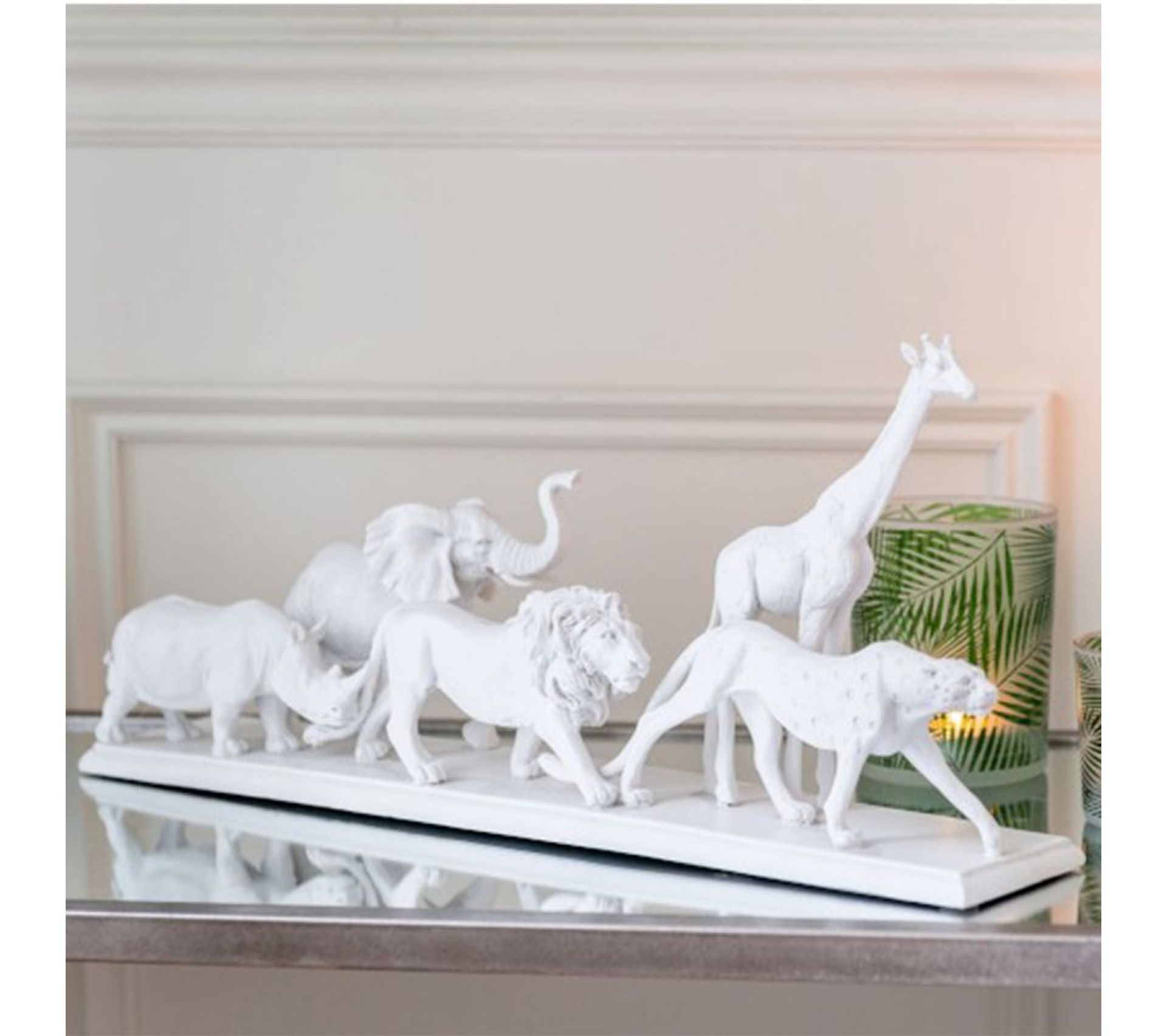 Statue Déco En Résine "animaux Safari" 68cm Blanc Statue Objet à