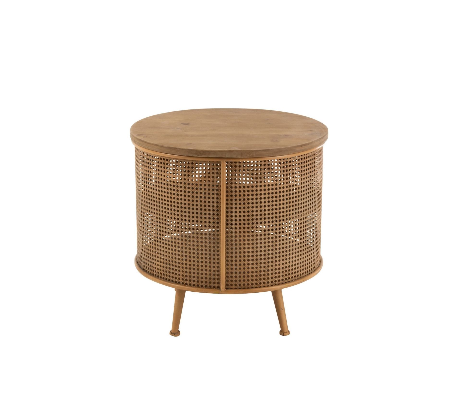 Table D'appoint Nordique Ovale Avec Rangement - Design à Lattes, Pieds Acier - 50x39x50 Cm, Effet Bois Naturel
