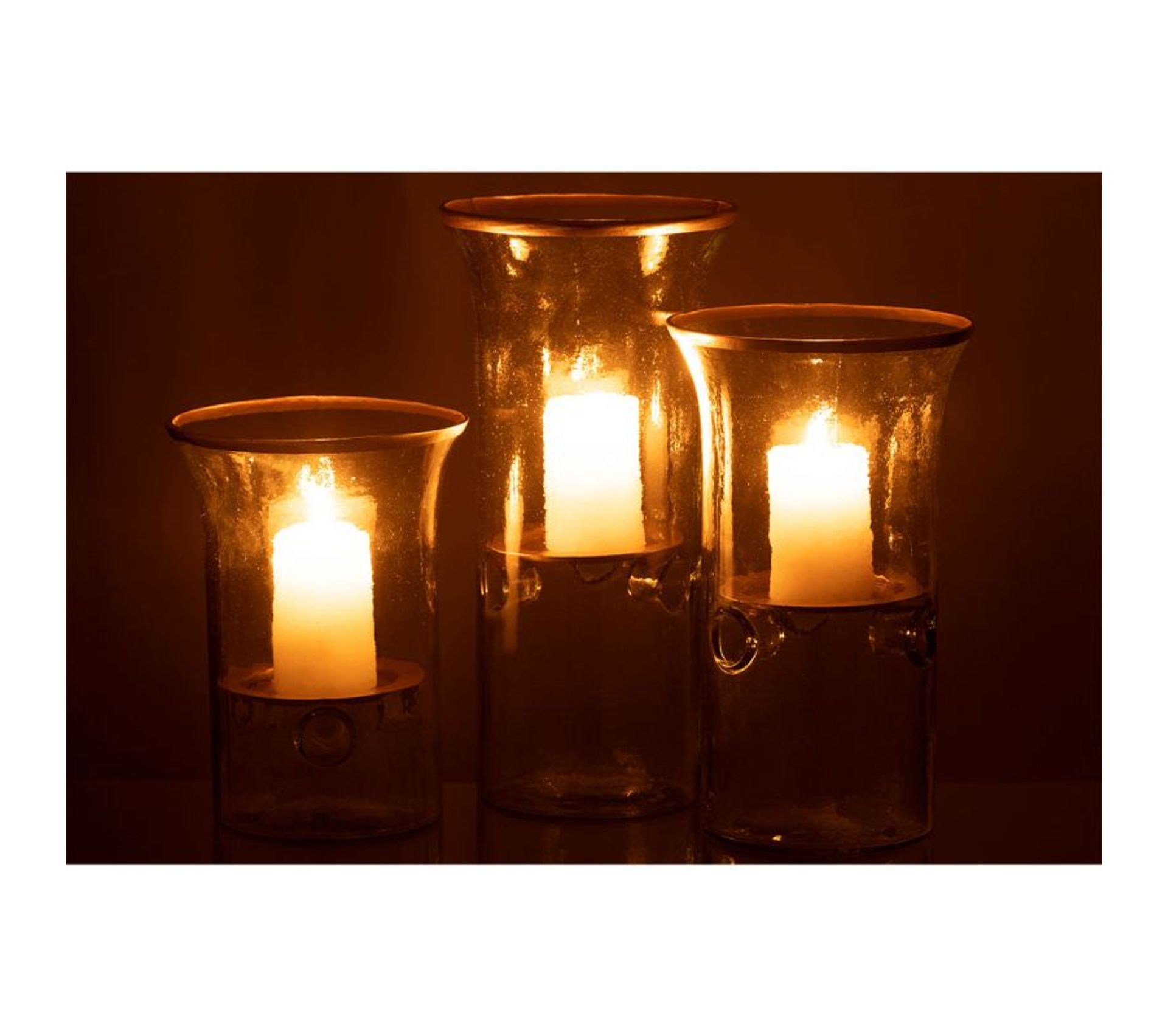 Lot De 3 Photophores Design "bord" 30cm Transparent Bougeoir