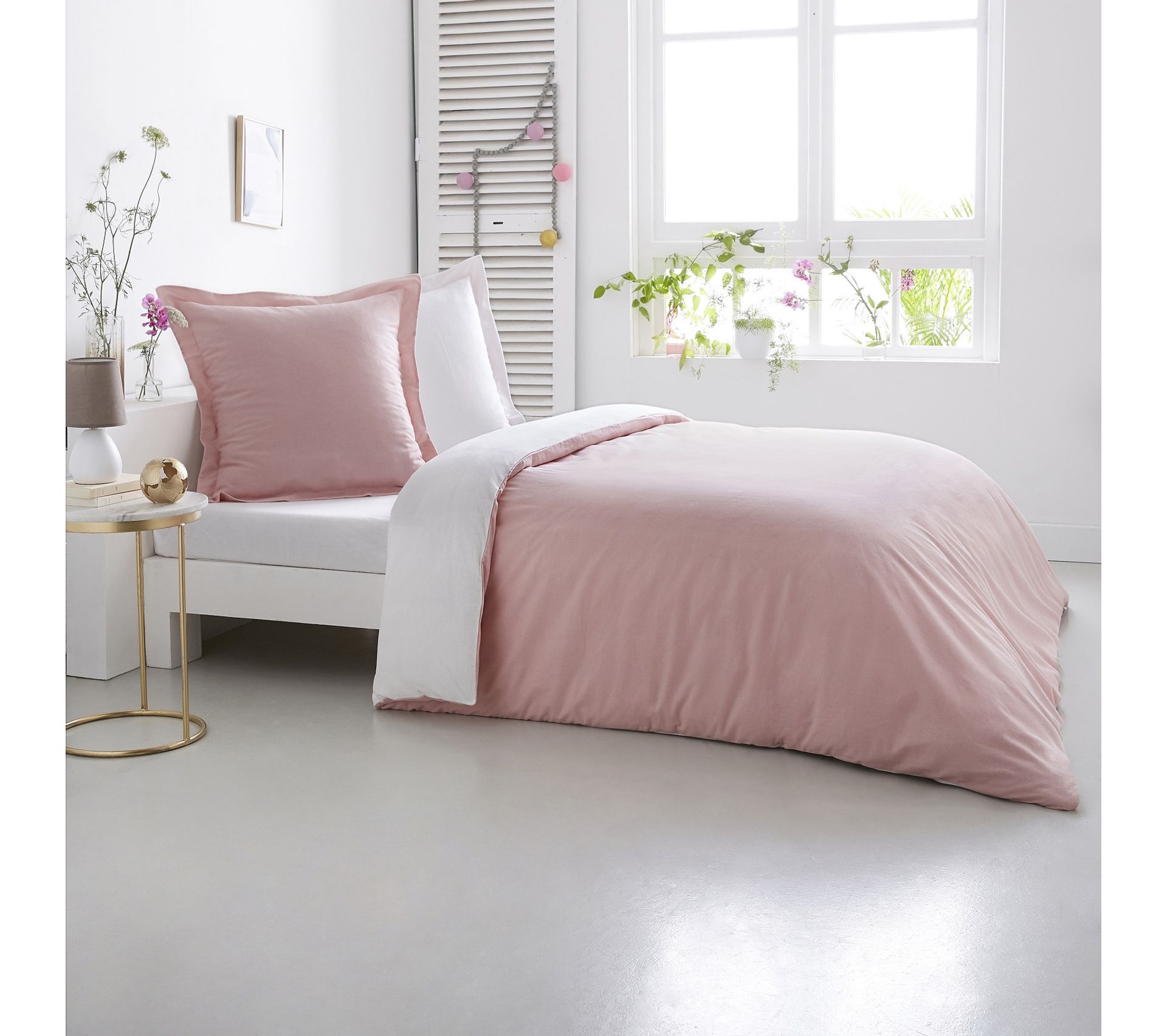 Parure Housse De Couette En Flanelle 100% Coton - Rose / Blanc 240x220