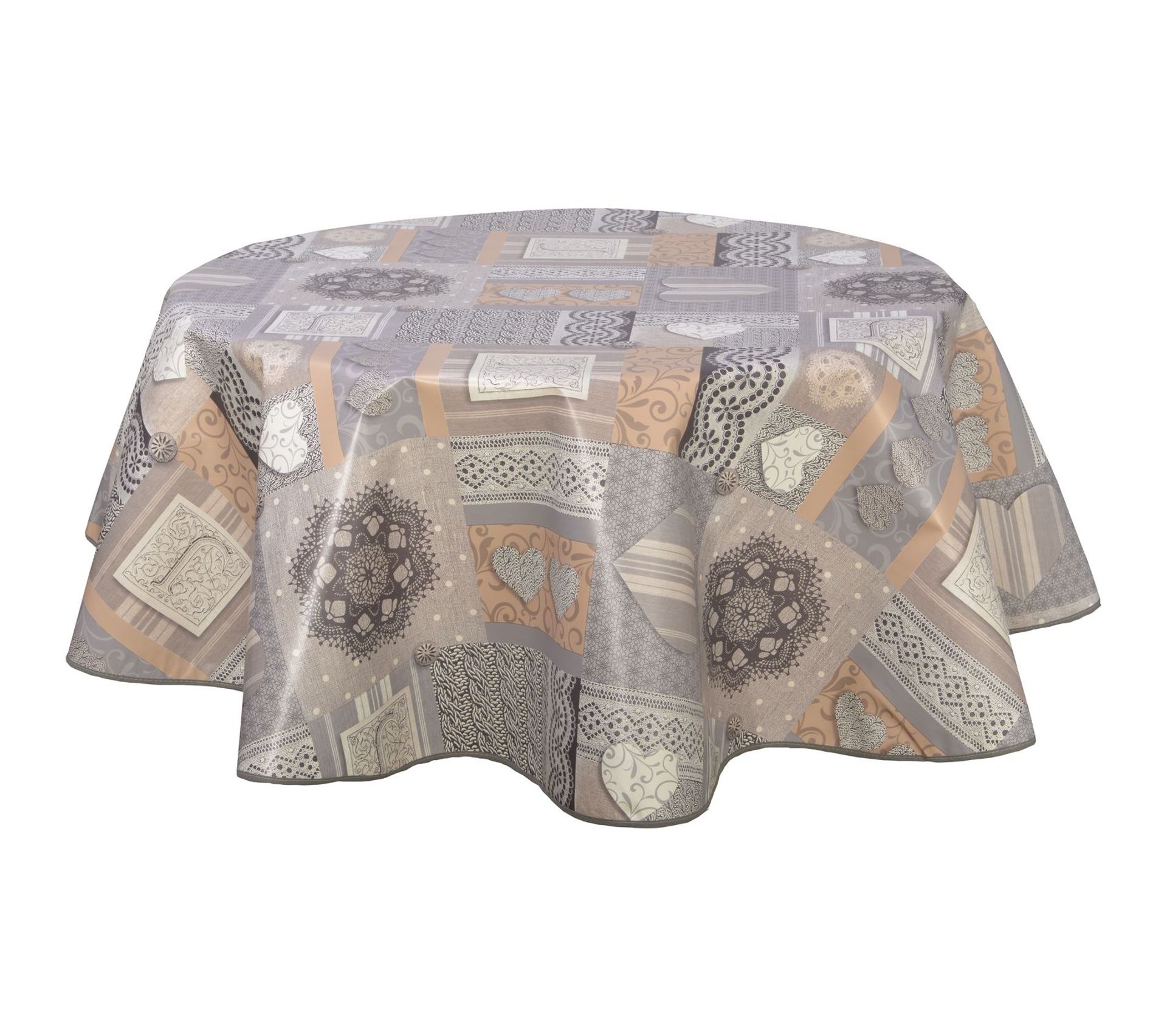 Nappe Ronde En Toile Cirée Provençale Lovely Diam. 150 Cm Gris