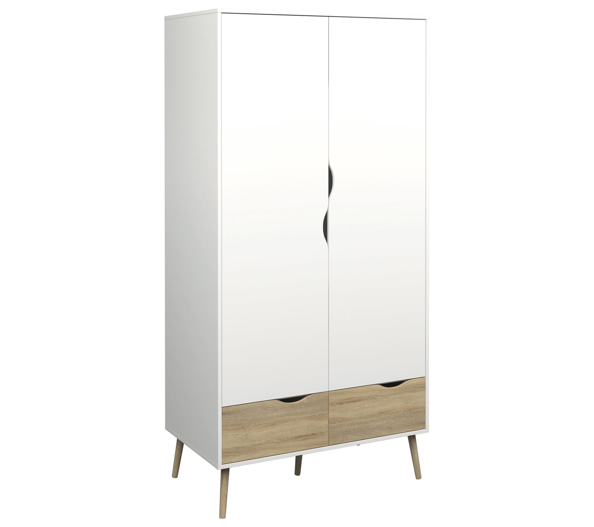 Armoire 2 portes et 2 tiroirs L.99 cm OSLO blanc/ imitation chêne