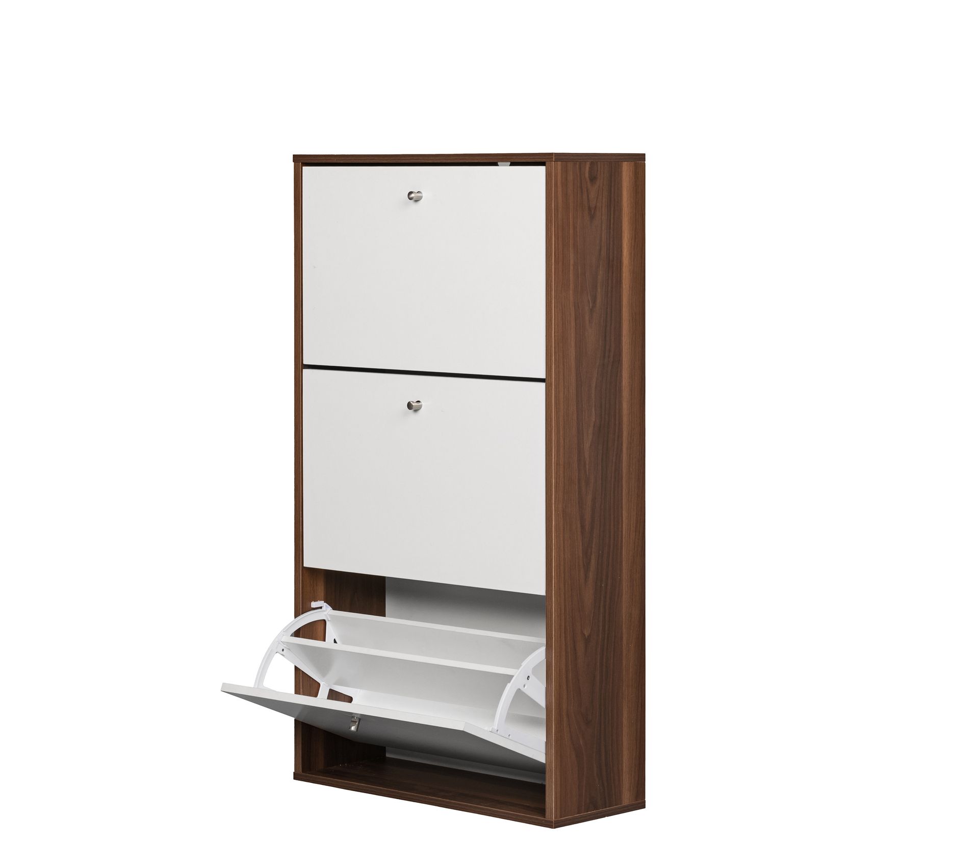 Meuble À Chaussures Scandinave Rangement 3 Cages En Blanc Marron Meuble à chaussures BUT