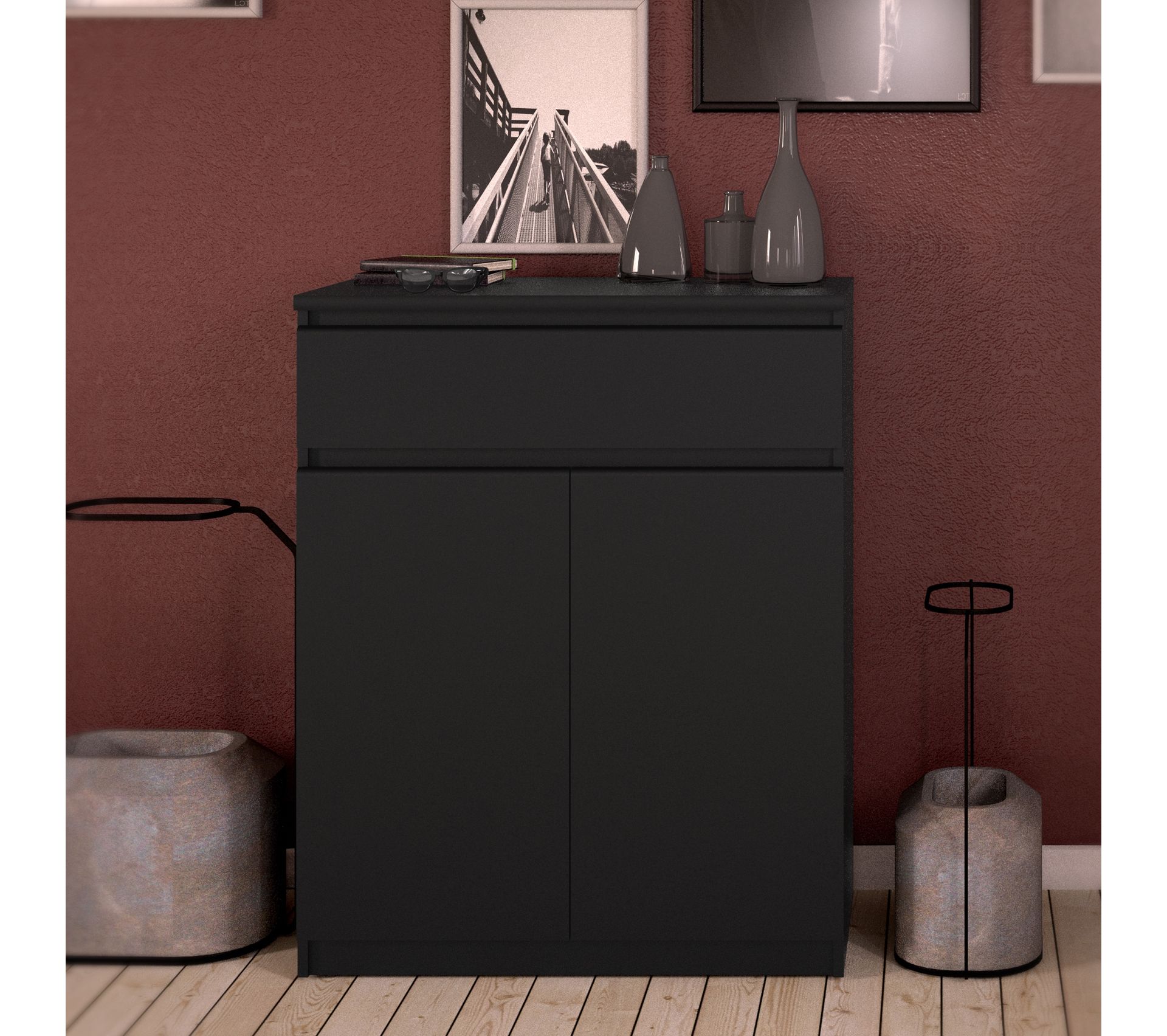 Rangement 2 portes 1 tiroir BEST LAK noir mat Buffet BUT