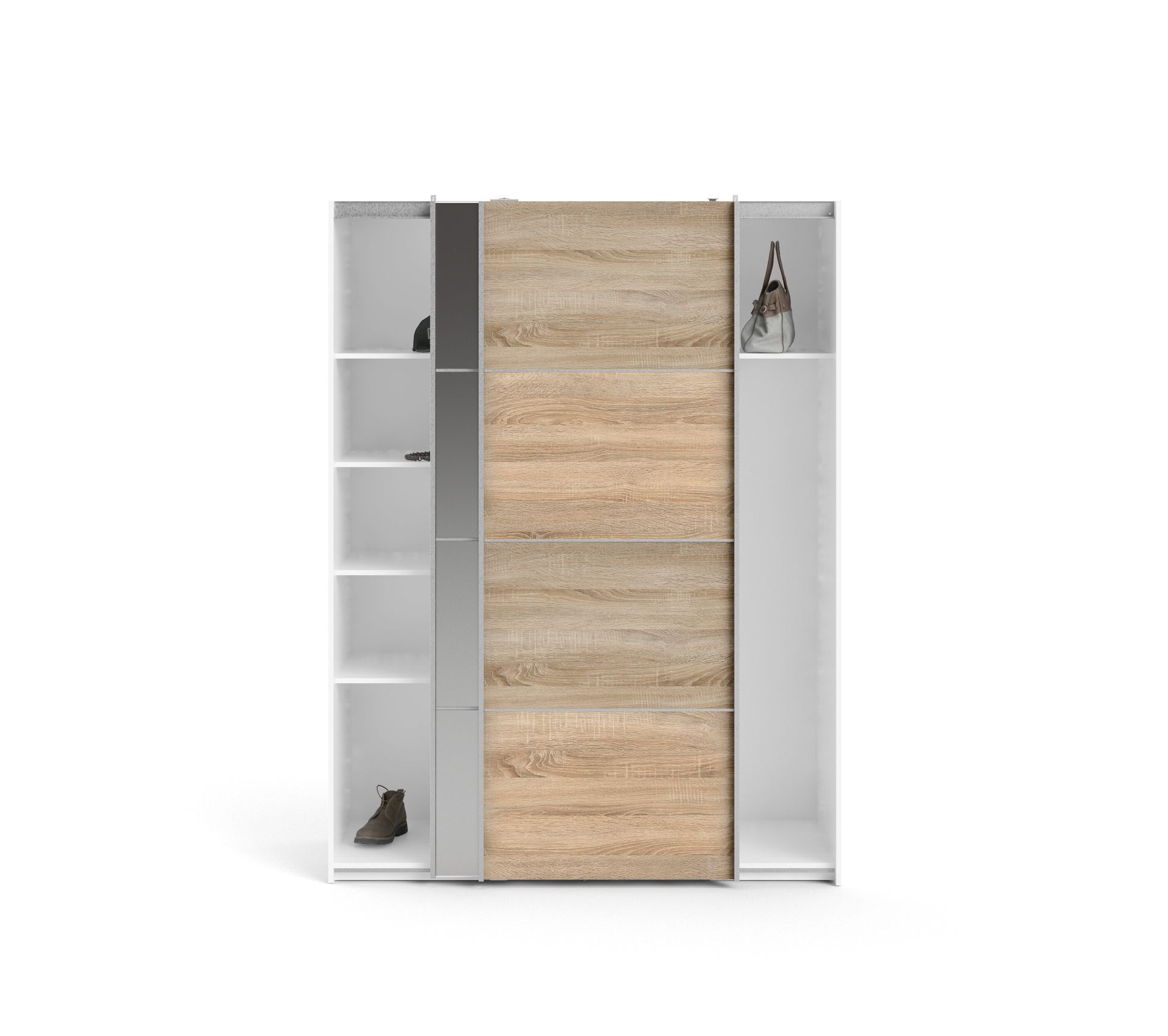 Armoire 2 portes coulissantes L.150 cm GLASS blanc et imitation chêne Armoire BUT