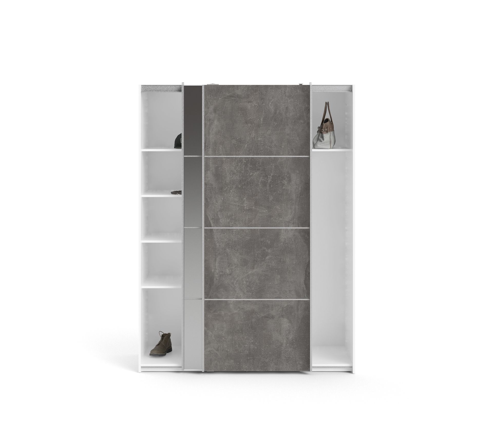 Armoire 2 portes coulissantes L.150 cm GLASS blanc et imitation béton