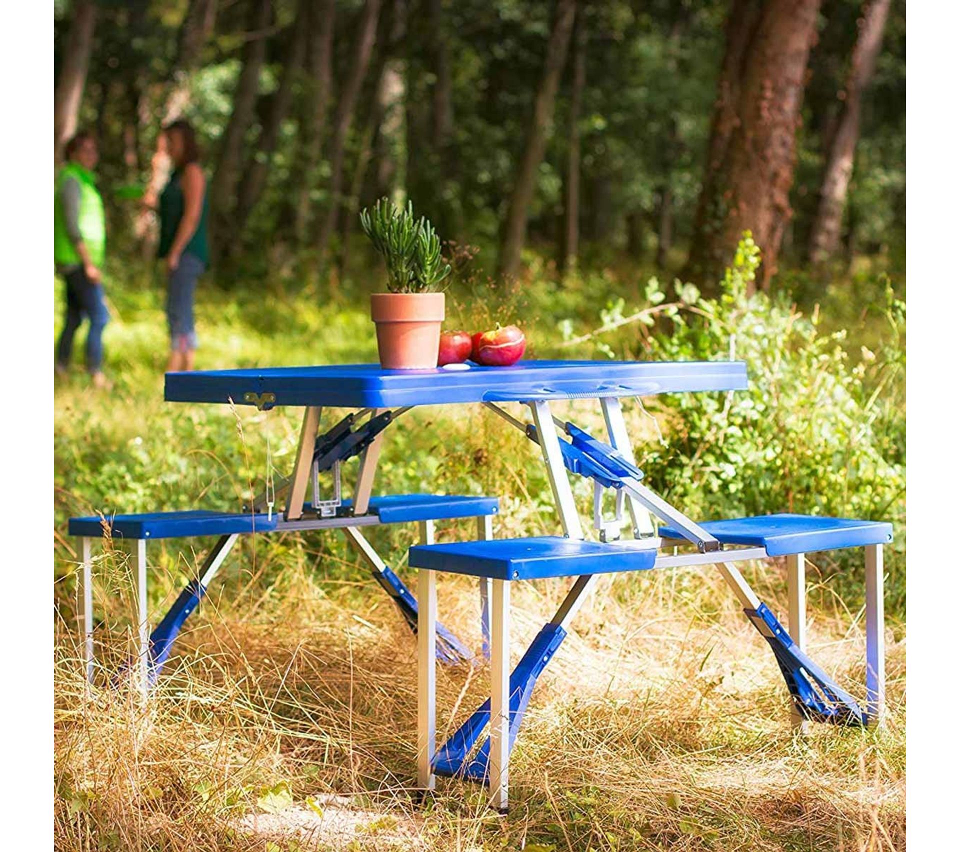 Table D'appoint Pliante Valise Piquenique Camping Bleu Ensemble