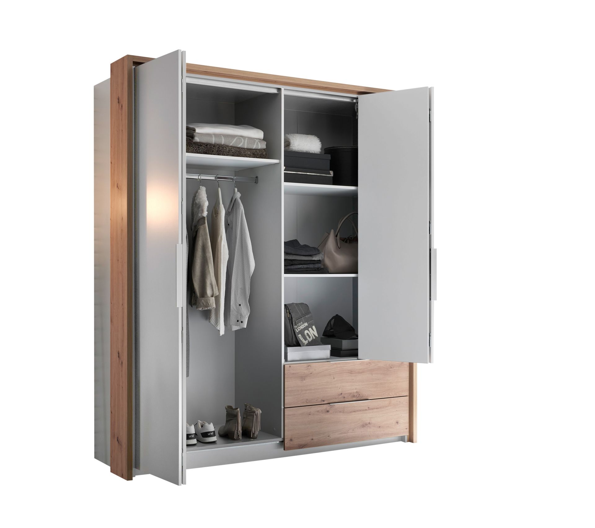 Armoire 4 portes 2 tiroirs L.192 cm FOLD imitation chêne artisan et blanc Armoire BUT